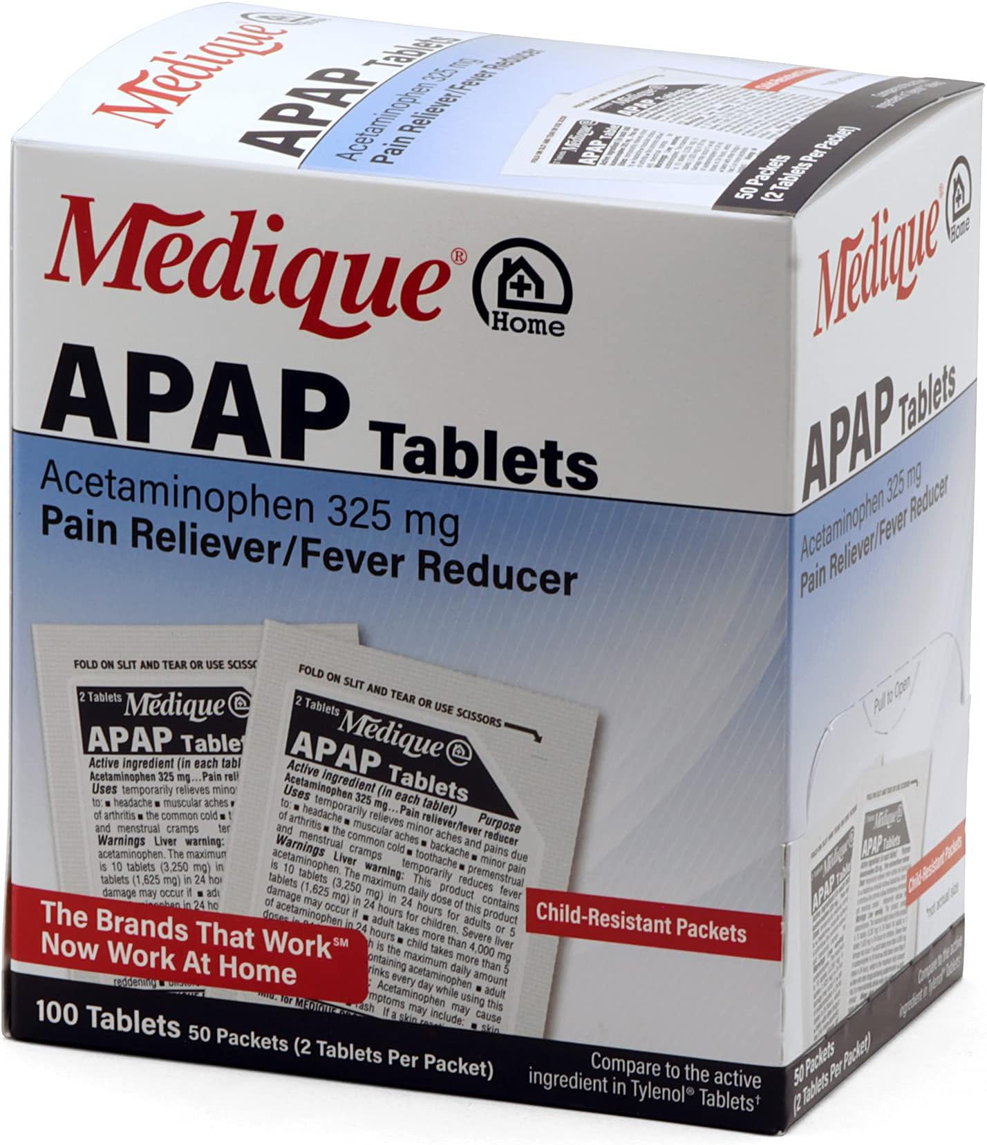 Medique @ Home 70333 APAP Non-Aspirin Tablets, 100 Count(Pack of 2)