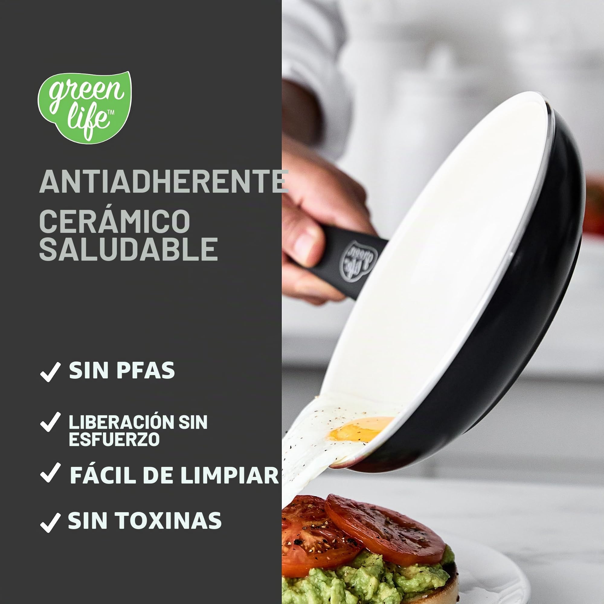 GreenLife Soft Grip Juego de 16 Ollas y Sartenes de Cerámica Antiadherente, Incluye Sartén, Cacerola y Cazo, Sin PFAS, Apto para Lavavajillas, Apto para Horno, Negro y Crema
