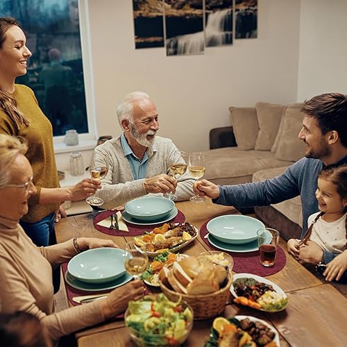 Miniatura 8 de Juego de 6 manteles individuales para mesa de comedor, antideslizantes, resistentes al calor, manteles individuales ovalados de cuero de doble capa,