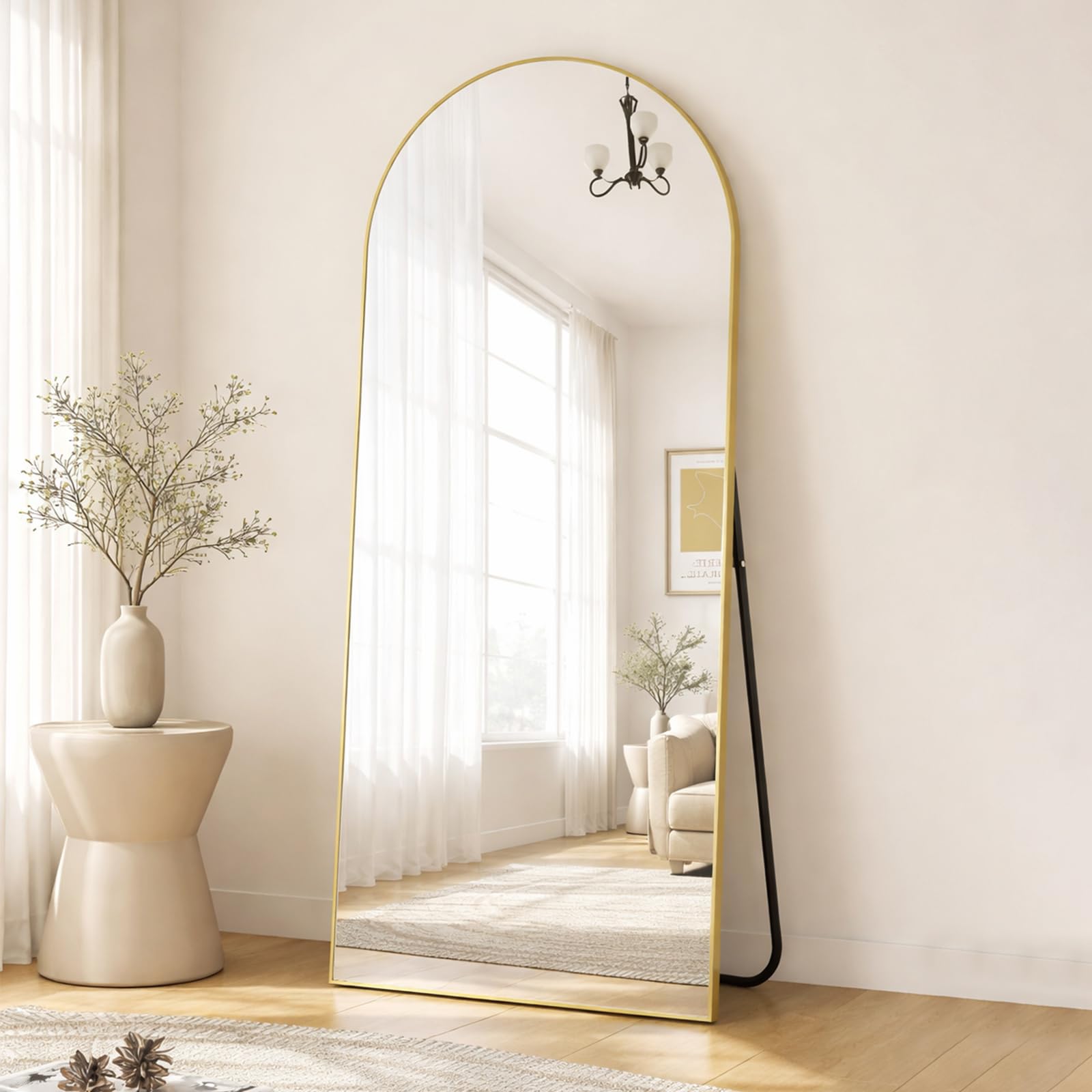 Espejo de Cuerpo Entero Espejos de Suelo Arqueado con Soporte, Marco de Aleación de Aluminio, Cristal Templado, para Dormitorio, Salón, Vestuario, Navidad - Oro, 179x65cm | 71" L x 26" W