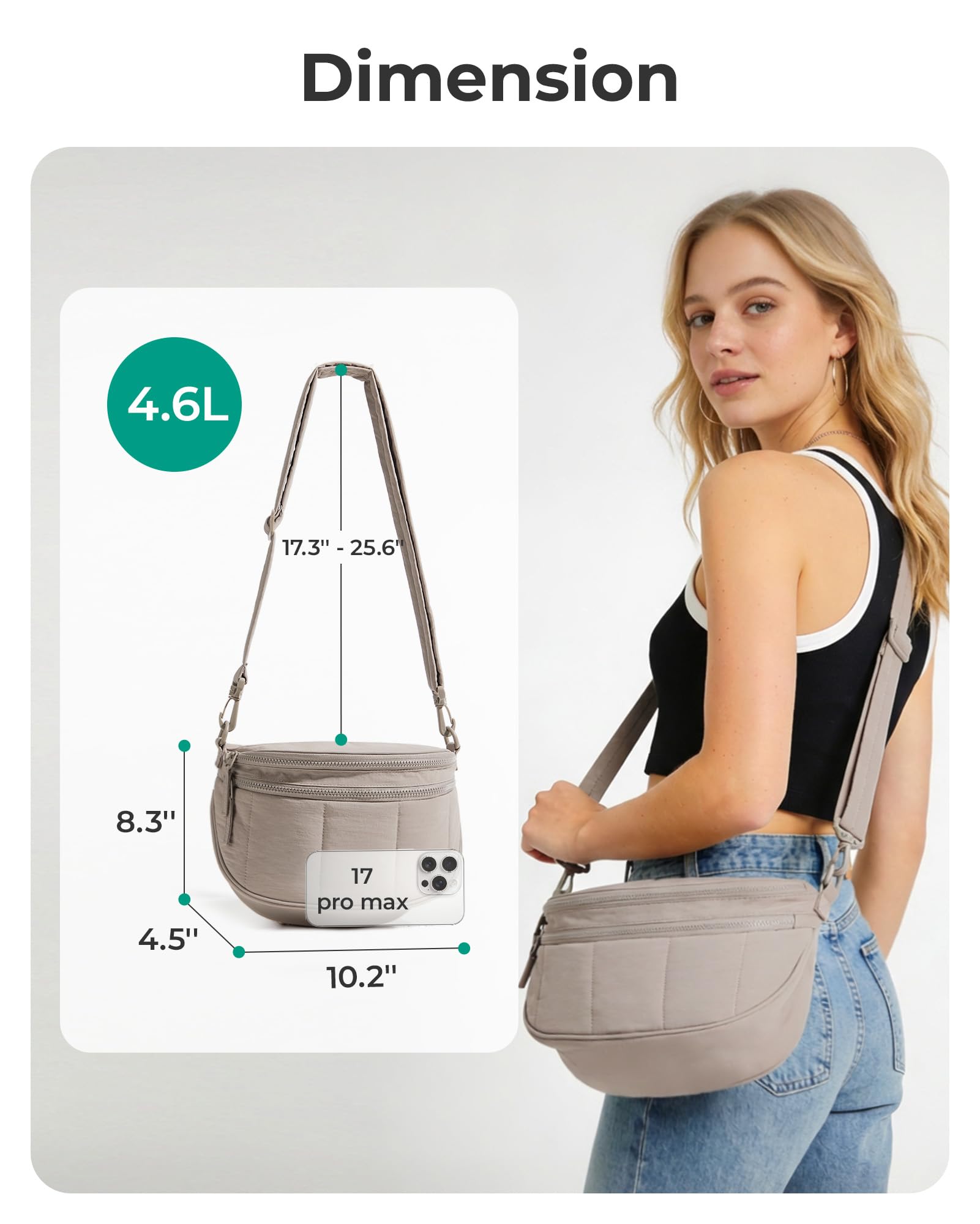 BAGSMART Crossbody Bags for Women Travel Purse, Puffer Bum Bag Handbag Wallets, Crossbody Fanny Packs for Travel & Work — view 7