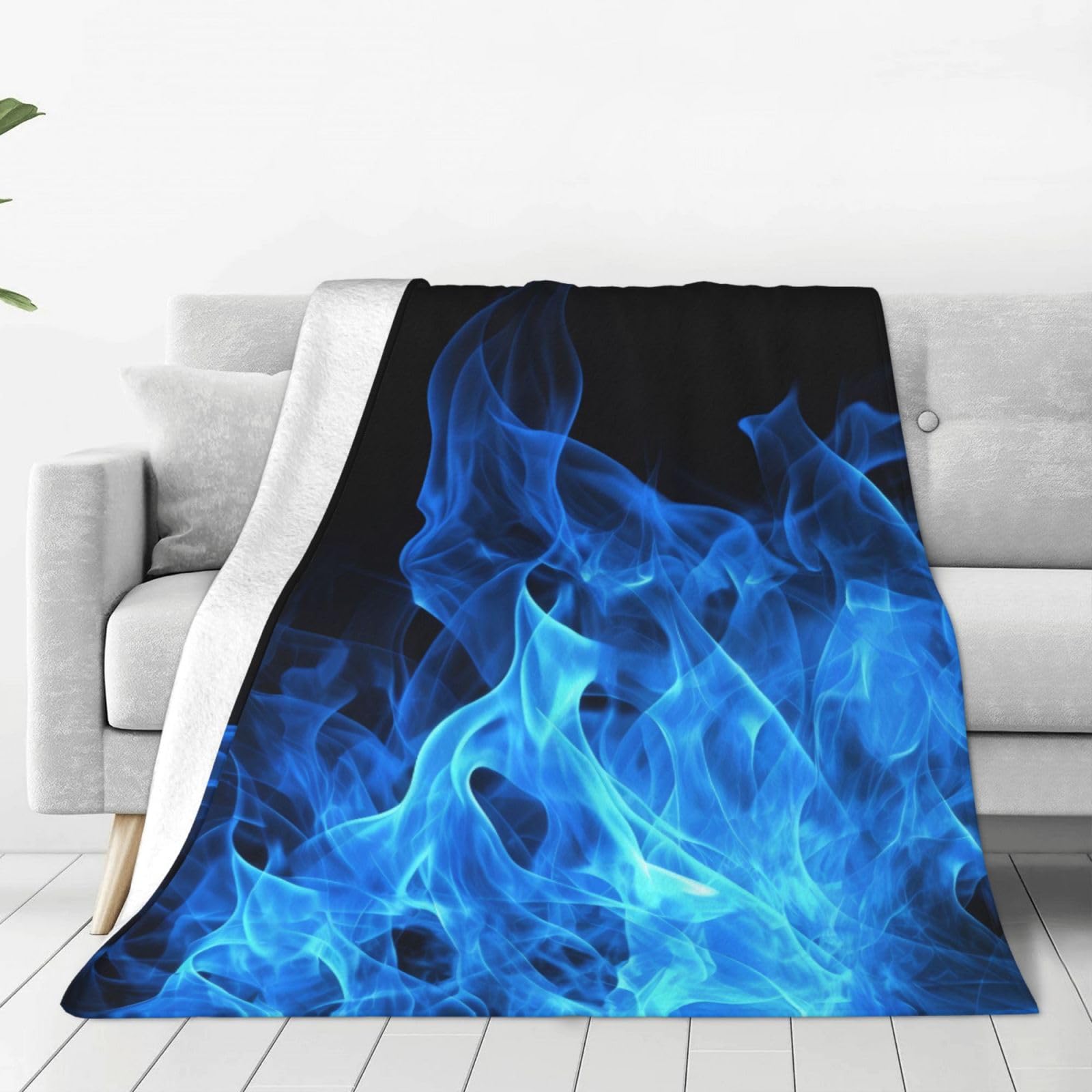 KLOPH Blue Flame Throw Blanket 40"x30" Flannel Fluffy Warm Blanket for Couch, Reversible Plush Blankets for Bed, Comfy Fuzzy Blanket for Sofa, Plush Lightweight-Blankets for All Season