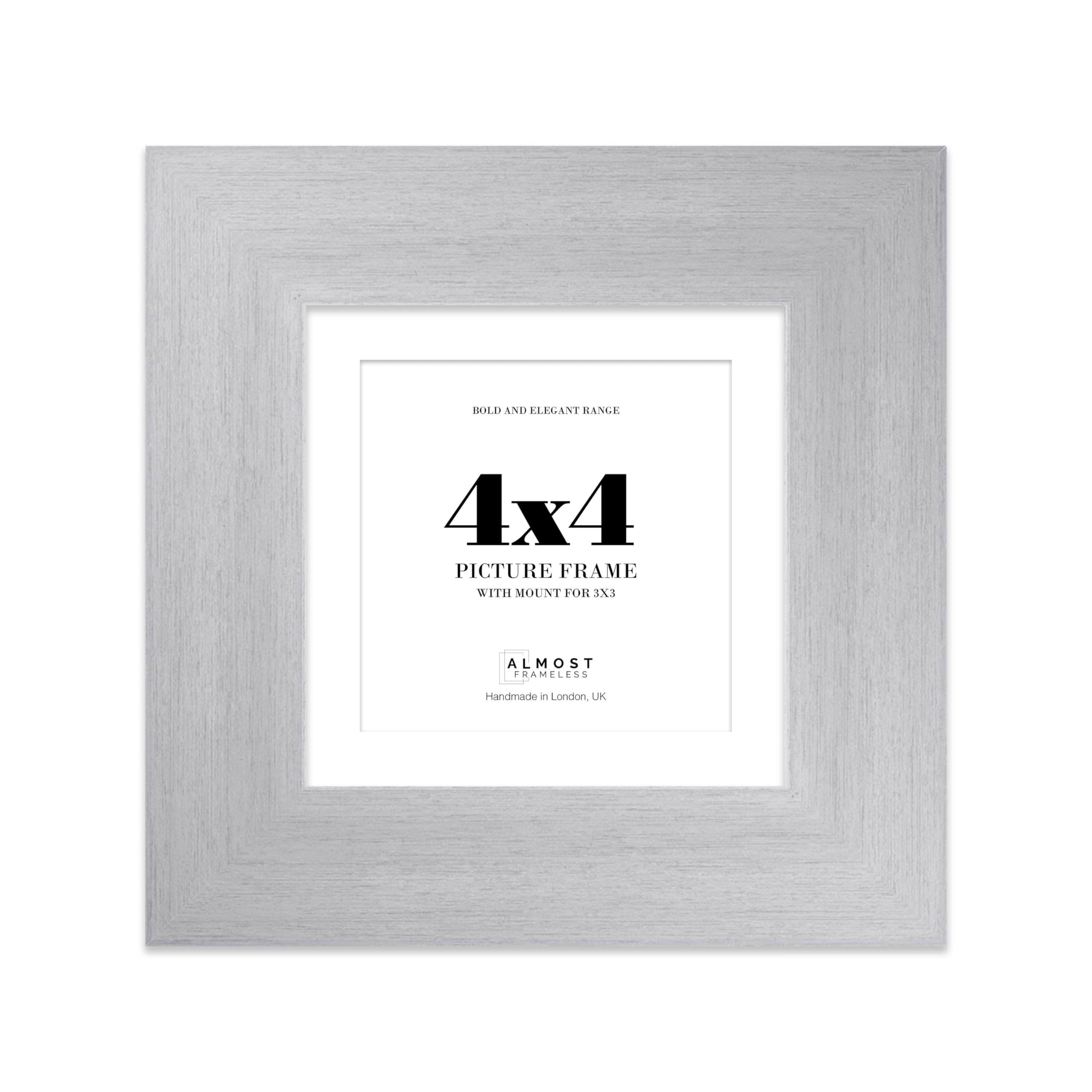 4x4 Silver Square Frame With Mount for 3x3 Pictures 28mm Edge Frame Display with Wall Hooks and Kickstand, 1 Pack