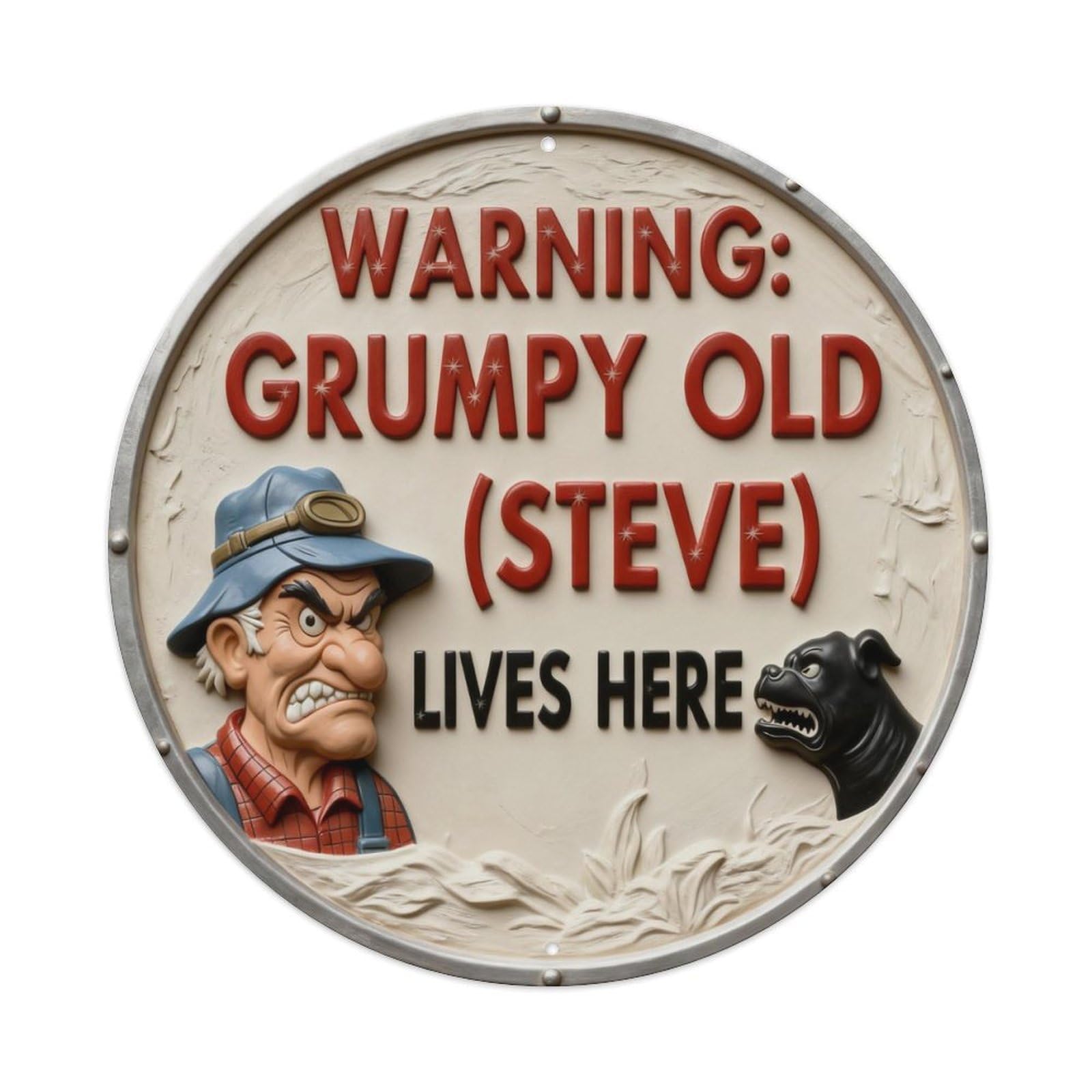 Zlatcbu Vintage Warning Grumpy Old Steve Lives Here Metal Tin Sign Retro Wall Art Poster, Decor For Home Living Room Bar Cafe Garage, 8X8 Inch