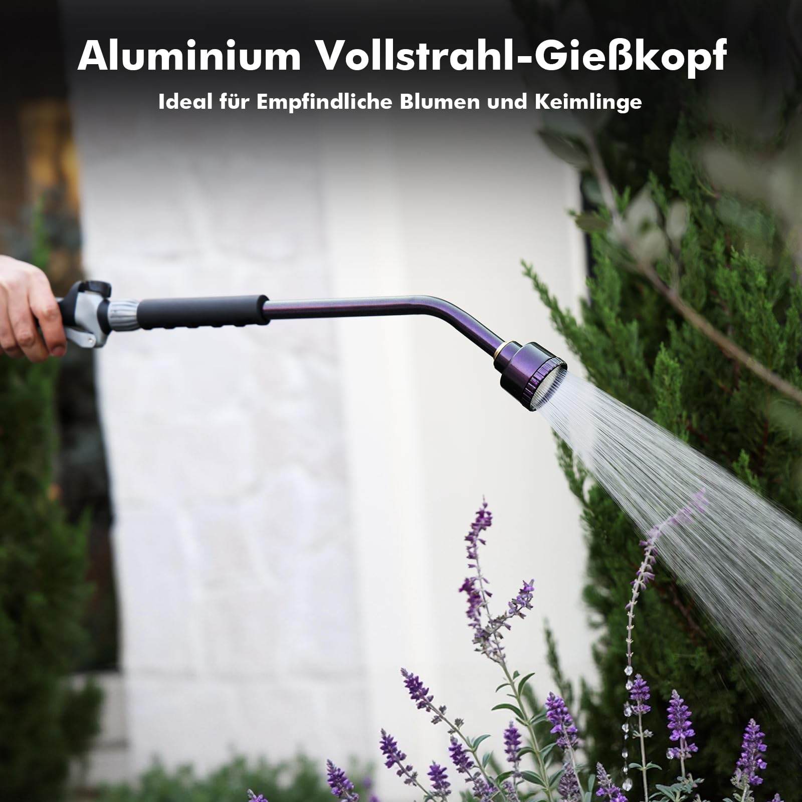 RESTMO Langer Gießstab, 61cm langer Gartenbrause mit voller, sanfter Dusche und Durchflusskontrolle, strapazierfähiger Metallschlauch für hängende Körbe, Sträucher, Pflanzen, Blumen und Rasen, Violett