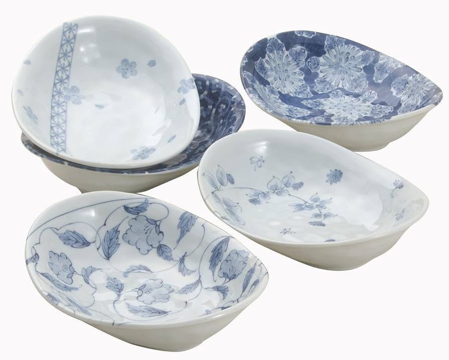 Amazon.co.jp: 5種類の染付絵変り パスタ皿 カレー皿 セット 5枚