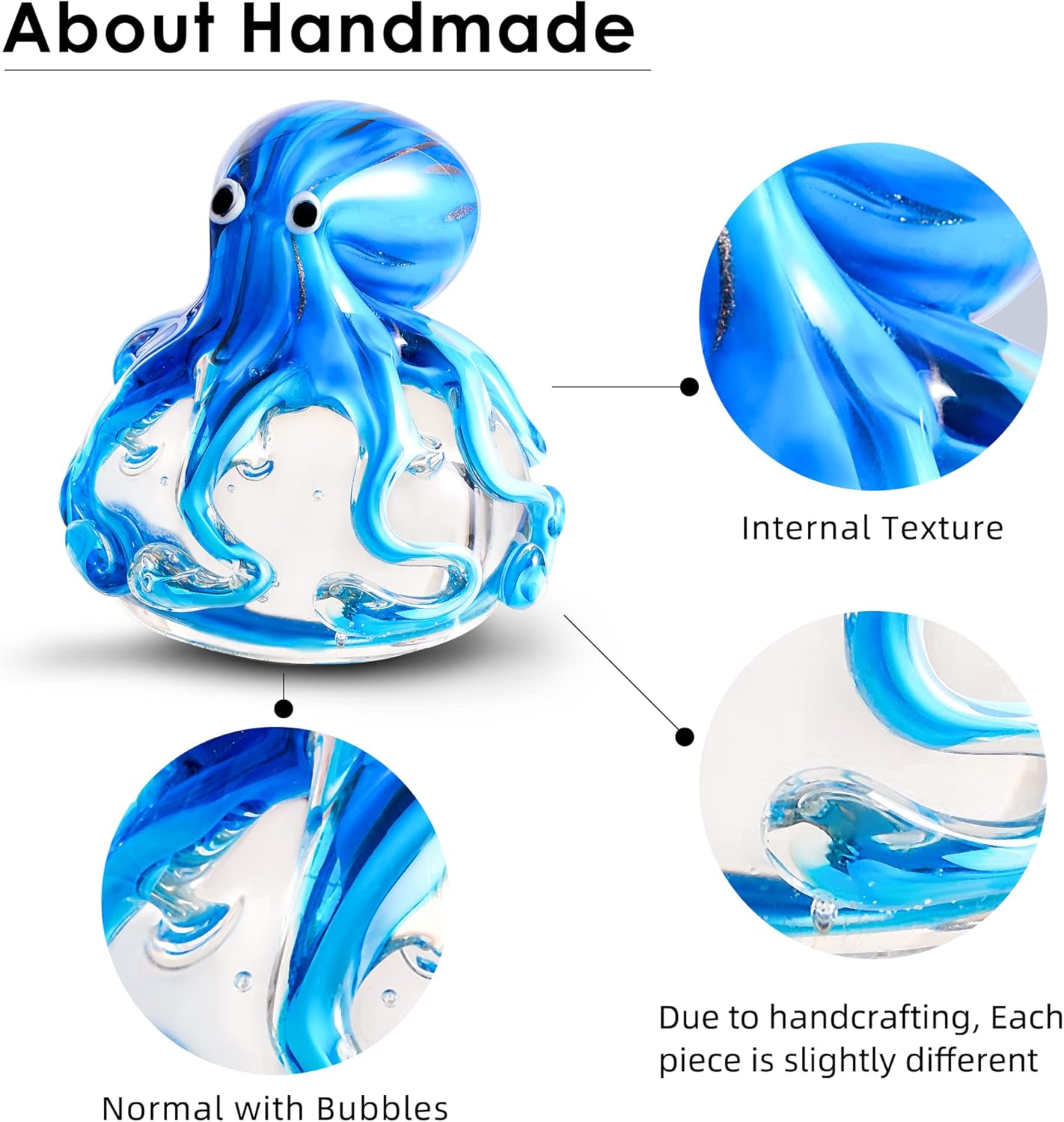 EUSTUMA Hand Blown Glass Octopus Figurine Ornament,Sea Animal Ornament for Fish Tank Aquarium,Sea Animals Collection for Birthday Gift,Glass Office Paperweight for Desk. - Image 3