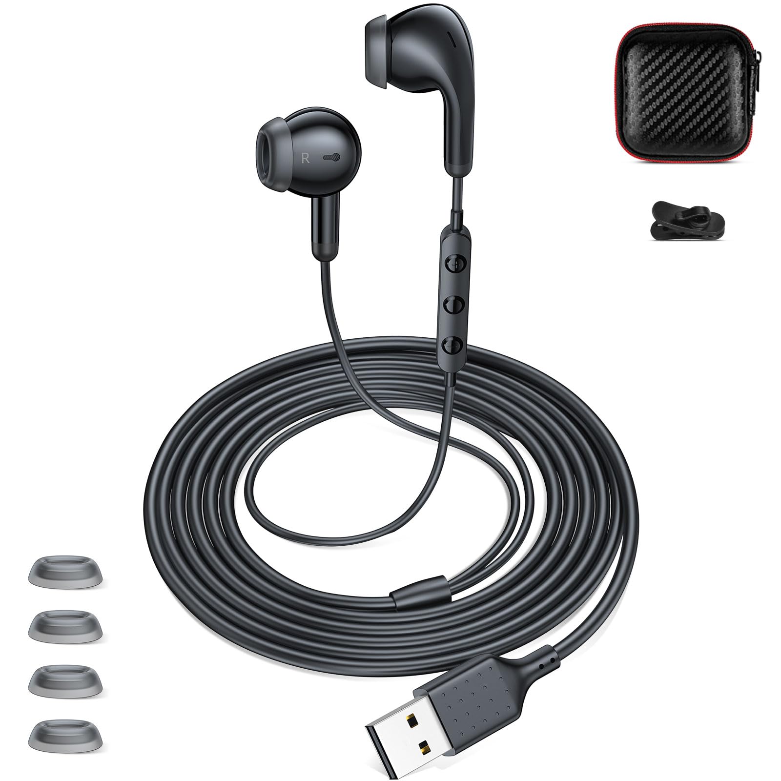 iMangoo USB A Wired Earbuds with Microphone for PC Laptop, 7.5ft Long Cord | Semi In Ear Buds Headset with Eartips, Corded Headphones for School Students, Home Office Gaming Earphones for Zoom Skype-picture-18
