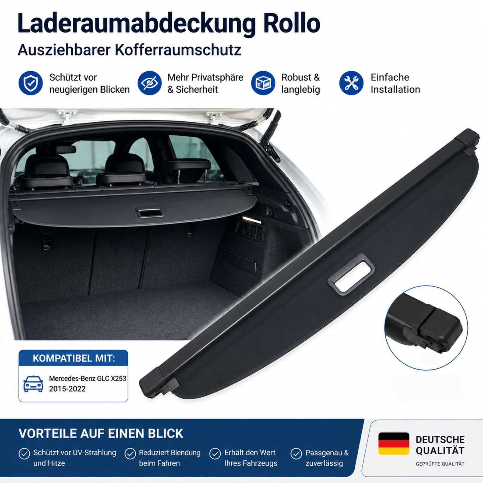 Laderaumabdeckung Rollo Ausziehbarer Kofferraumschutz Kompatibel mit Mercedes-Benz GLC X253 2015-2022 2538100009 2538107200 2538109002 A2538100009 A2538107200 A2538109002