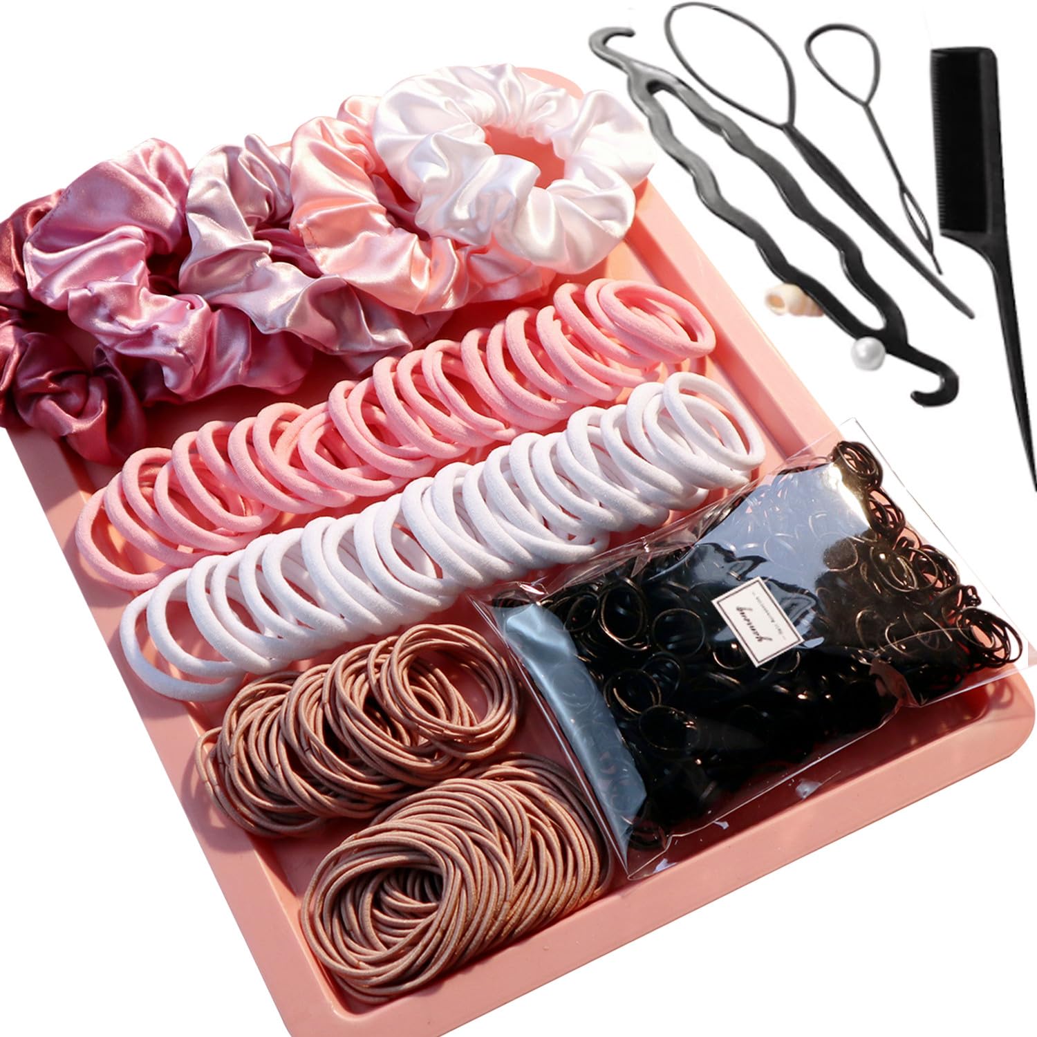 YANRONG Hair Accessories Set: 755PCS Seamless Ponytail Holders, Scrunchies, Hair Bands, and Hair Ties for Thick and Curly Hair (Gradient Powder)