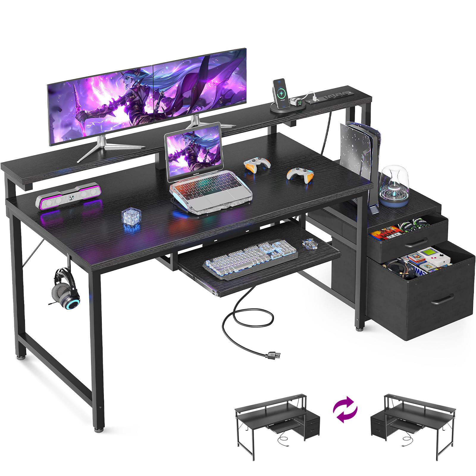 ［アオイ］デスク Bestier 55 in. Desk with 2 Drawers Industrial Style Office Desk