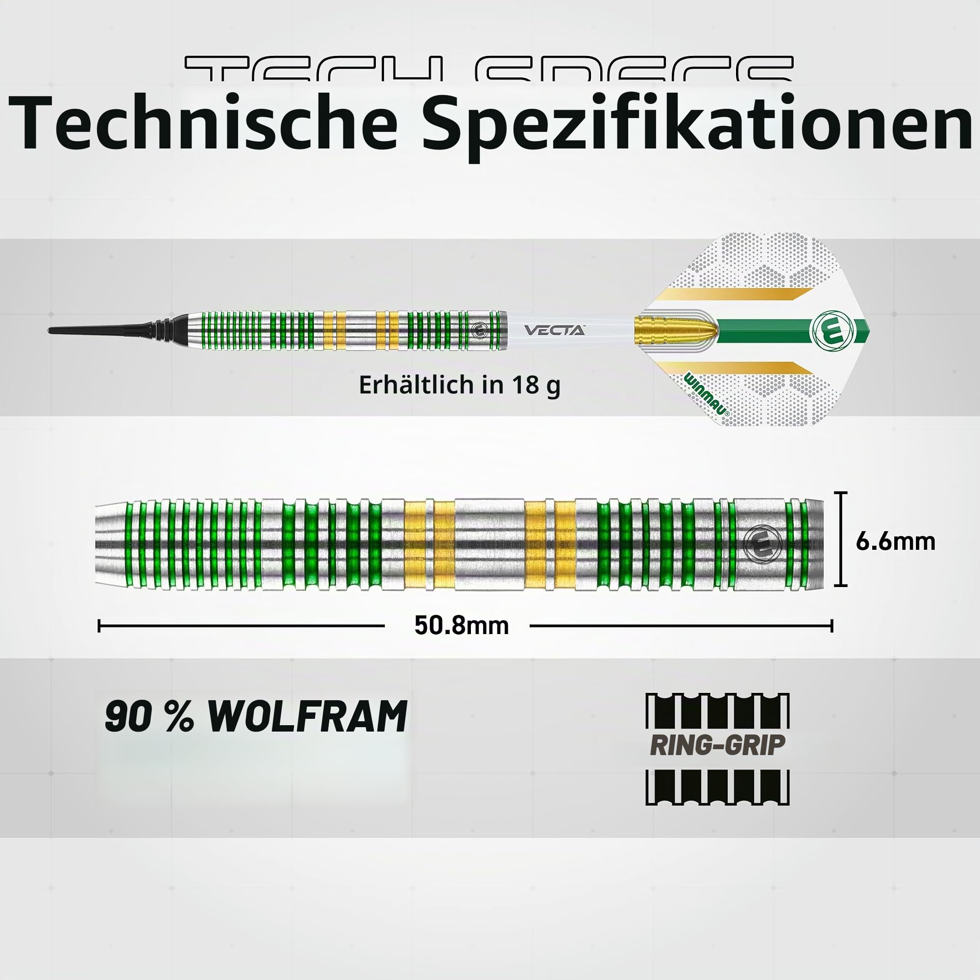 WINMAU Darts Xenon Series 90% professionelles Wolfram-Dart-Set mit Dart Flüge und Dart-Schäften – verfügbare Gewichte: 18g Weiche Spitze, 23g, 24g und 25g Stahlspitze