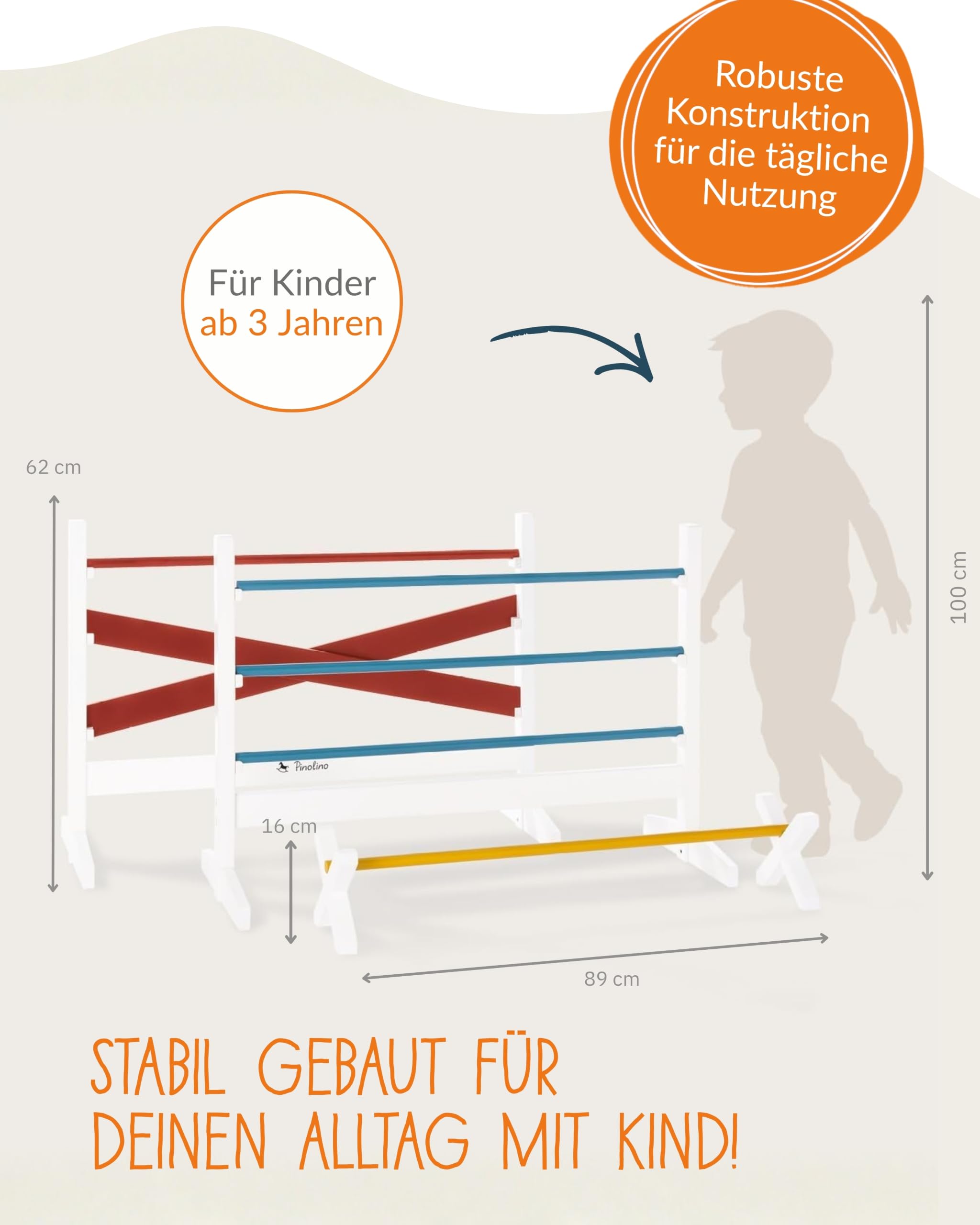 PINOLINO Hindernishürden-Set Jumper Hobby Horsing I Steckenpferd Parcours mit 2 Steilsprüngen & 1 Cavaletti I Hobby Horsing Zubehör für Garten & Kinderzimmer I Bewegungsspielzeug ab 3 Jahren