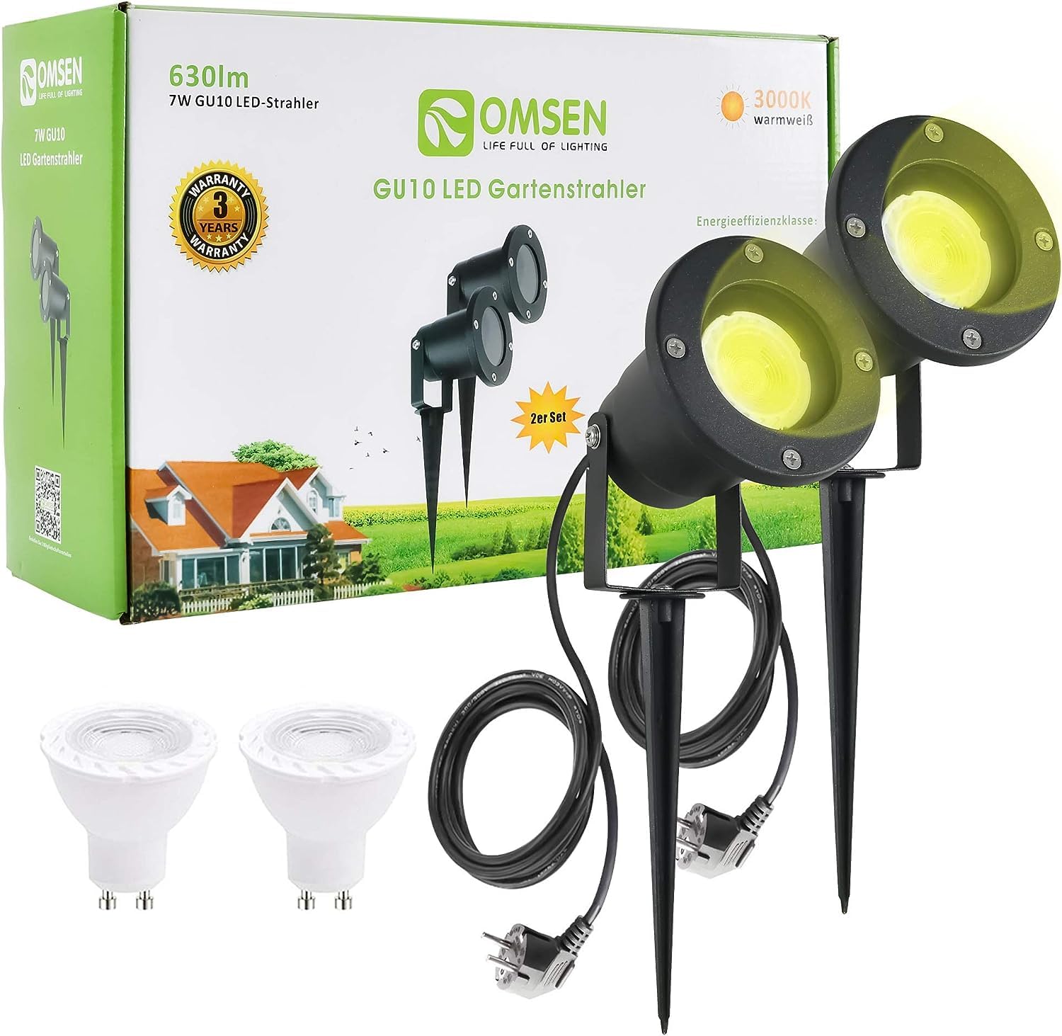 OMSEN Gartenstrahler LED Erdspieß Gartenbeleuchtung Gartenlampe IP67, 3000K Warmweiß,8 Modi für Garden Rasen Weg
