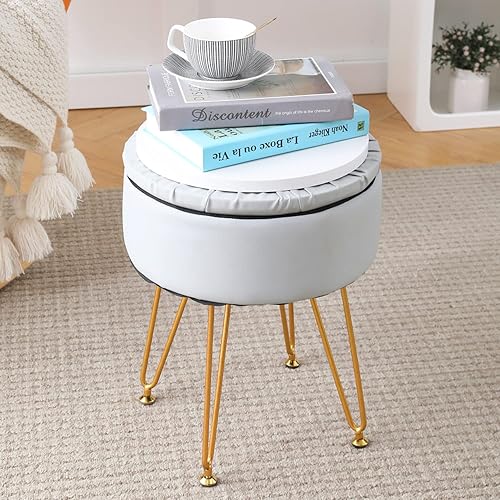 Miniatura 3 de Cpintltr Taburete moderno de piel sintética, tapizado, redondo, otomanos, multiusos, decoración del hogar, mesa de café otomana, cubierta superior