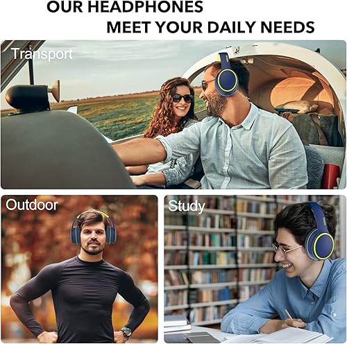 Miniatura 7 de RORSOU B10 - Auriculares inalámbricos Bluetooth sobre la oreja, ligeros, plegables, estéreo, graves, con micrófono, 50 horas de reproducción,