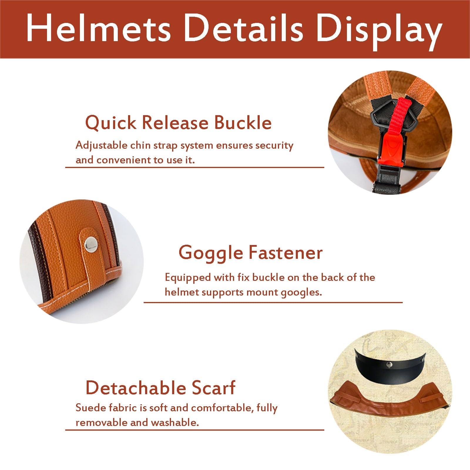 Leder Motorrad-Halbschale, Retro Deutscher Offener Helm mit Schutzbrille, Gesichtsmaske und Abnehmbarem Nackenwärmer, ECE-zugelassen, Herren Damen Vintage Halbschalenhelm, 55–64cm