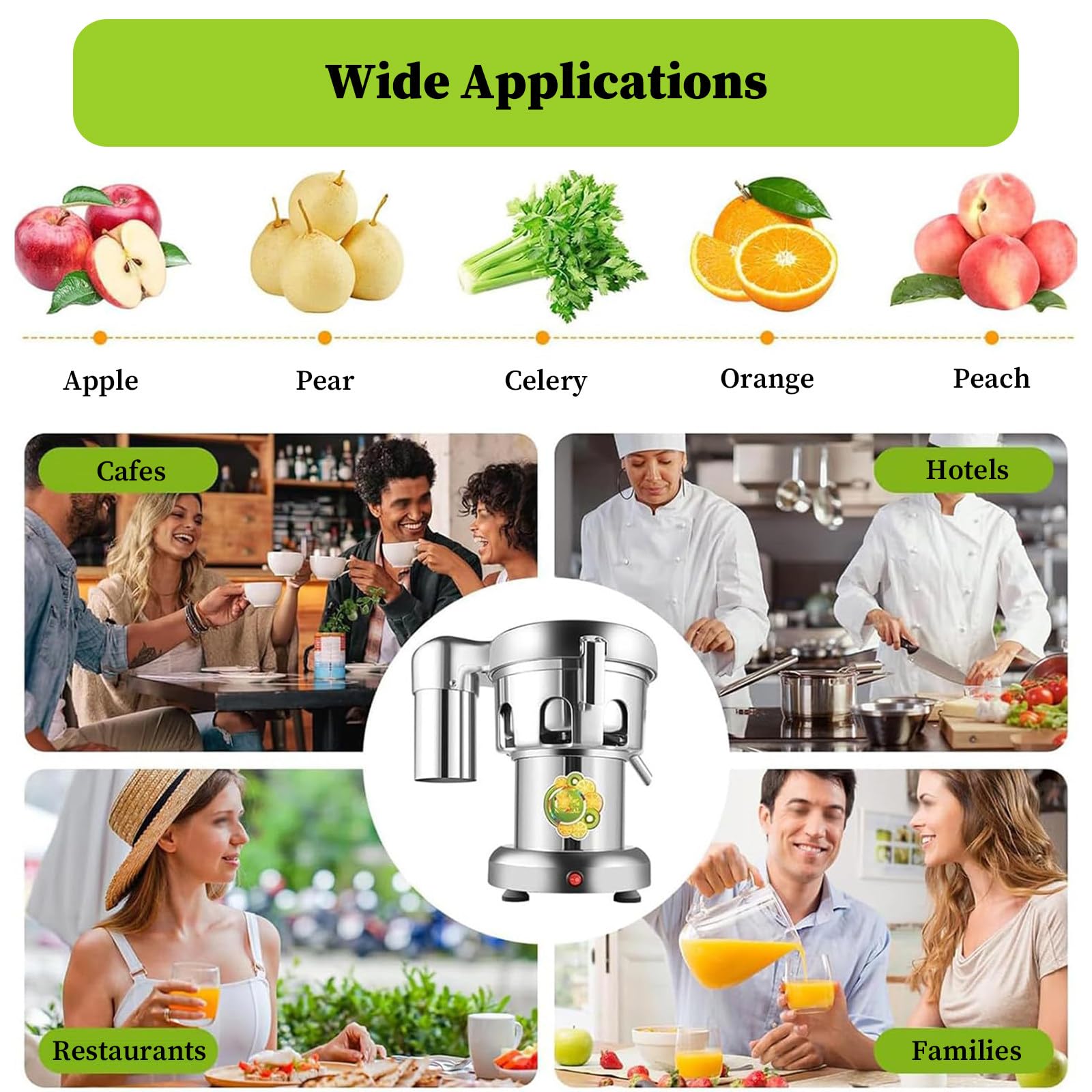 Extracteur de jus centrifuge Robuste en Acier Inoxydable pour Usage Domestique et Professionnel, Silencieux, séparation Efficace du jus et des résidus.