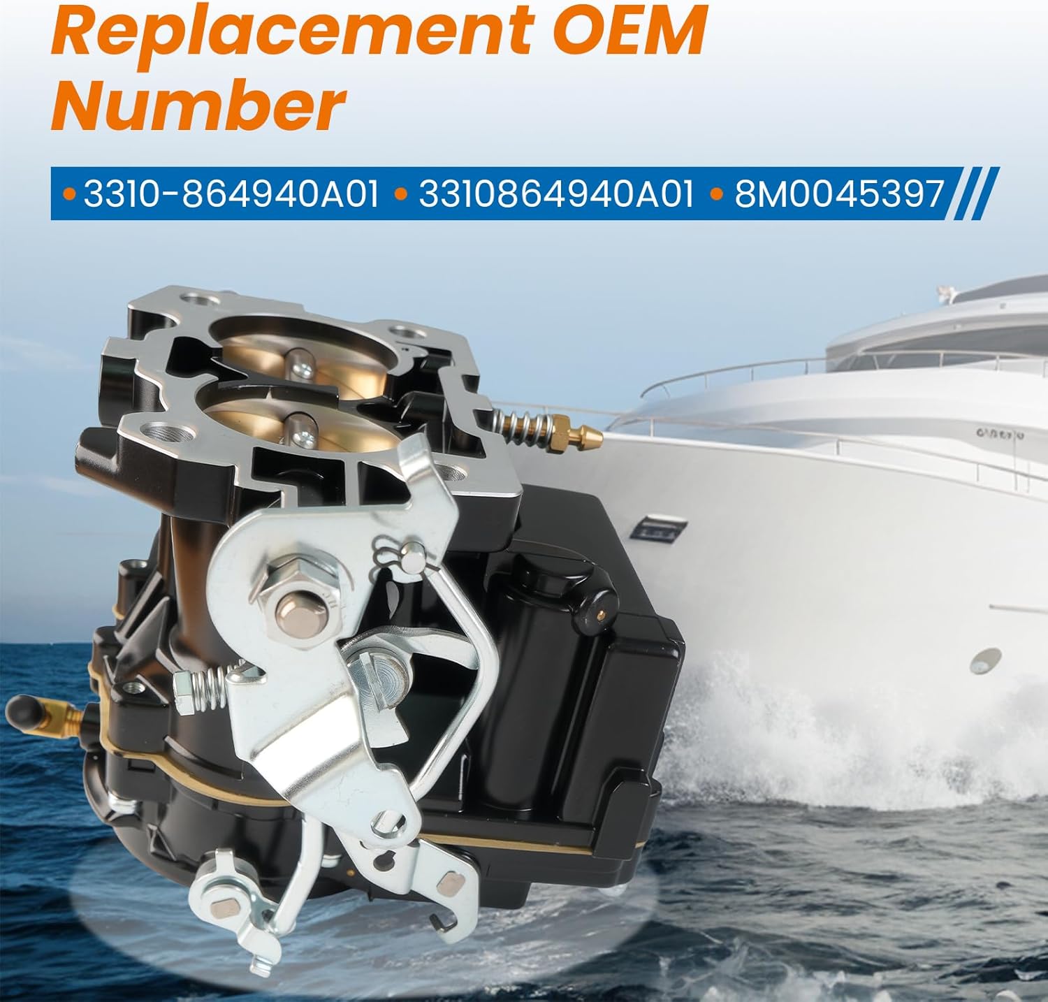 Black 3310-864940A01 Marine Carburetor For Mercruiser 3.0 L 2.5L 2 Barrel Carburetor 4Cyl Engine With Electric Choke Long Linkage Gasket Jets Replace 8M0045397