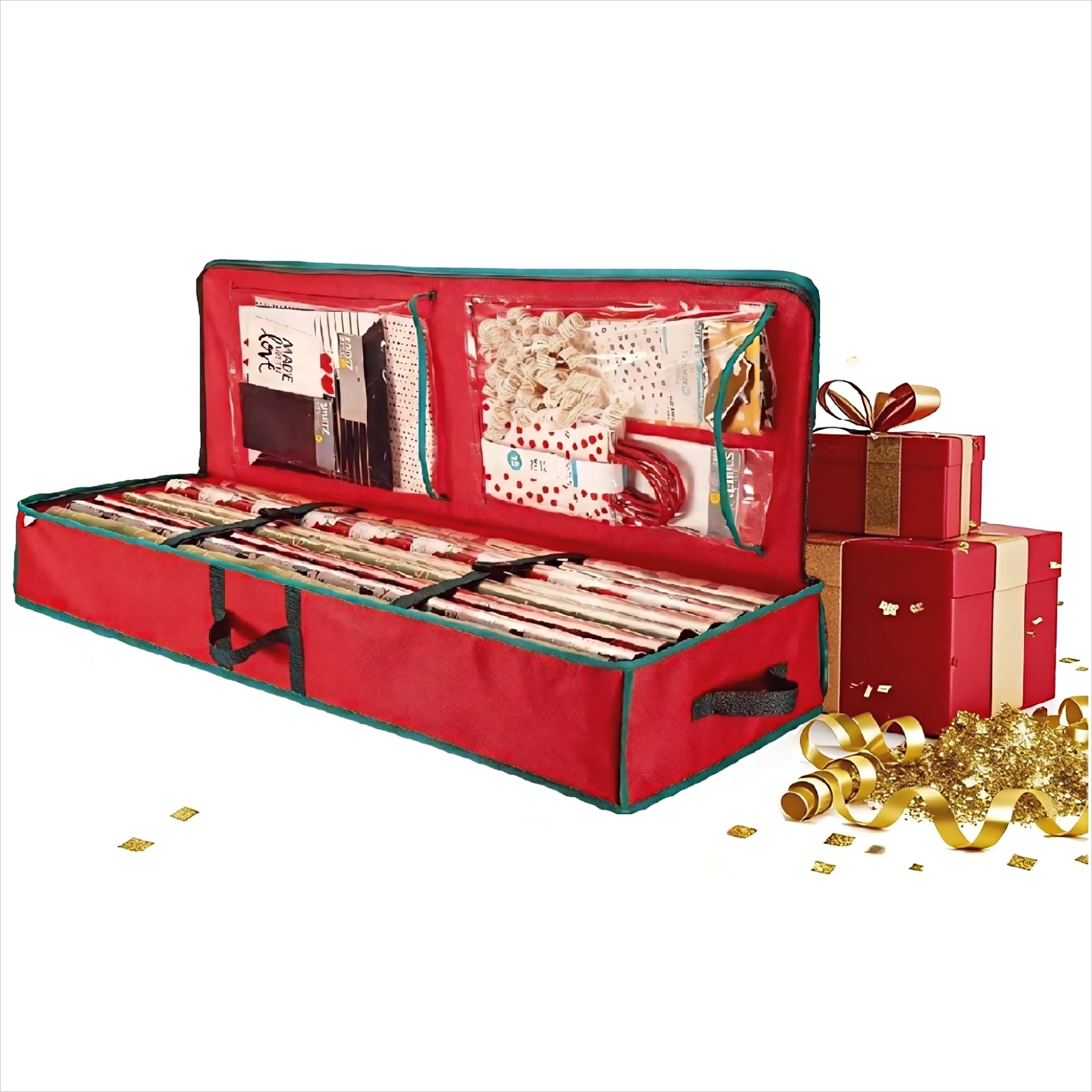 Dasellfa Organizer Carta da Regalo, Sacco Portaoggetti per Carta Regalo Rotolo Tessuto Impermeabile in Tessuto Oxford 600D, per Stoccaggio Scatola Regalo, Buono Regalo 103 x 35 x 16cm