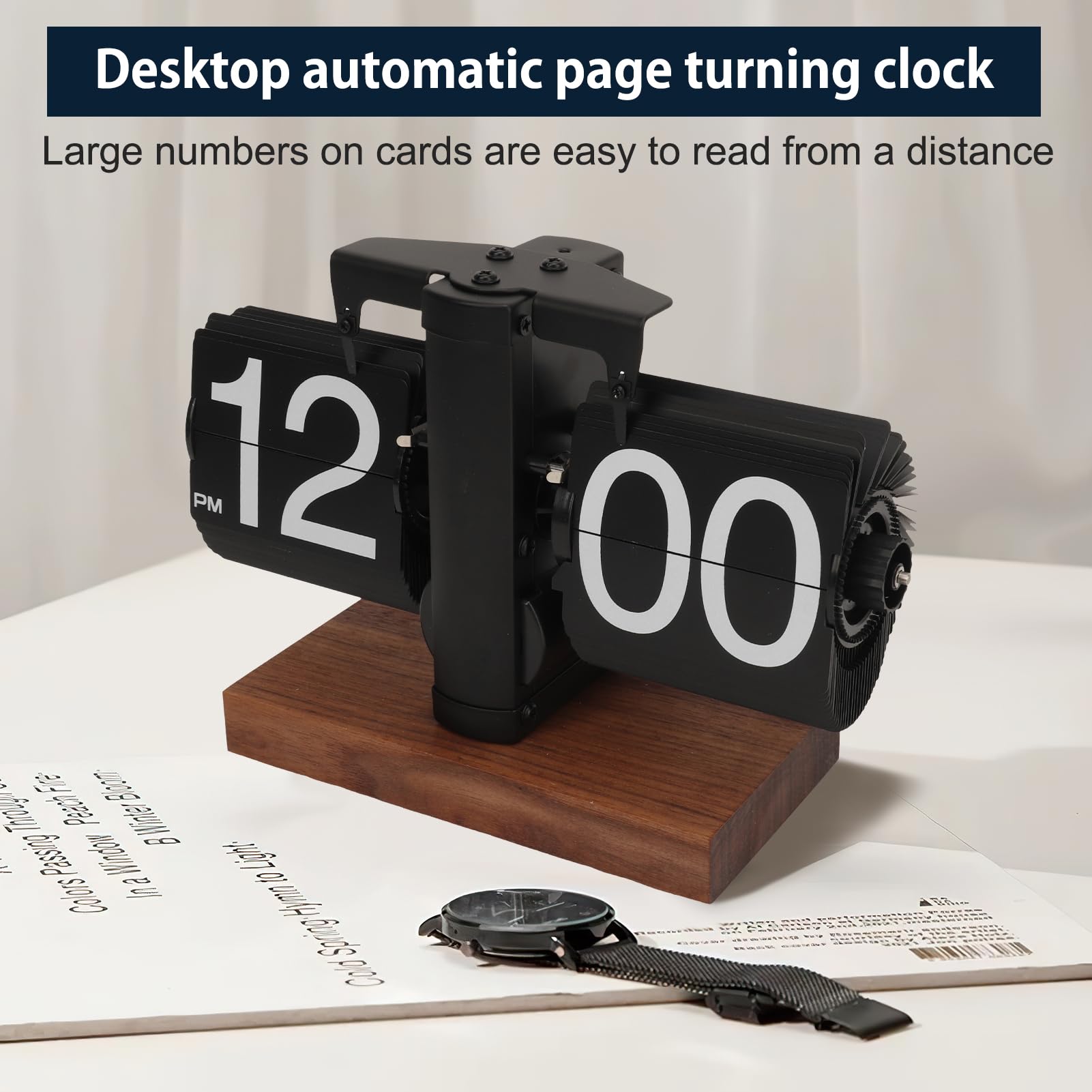 Orologio da tavolo a ribalta digitale, stile retrò, decorazione moderna di metà secolo, orologio a ribalta automatico, alimentato a batteria, per camera, casa, ufficio