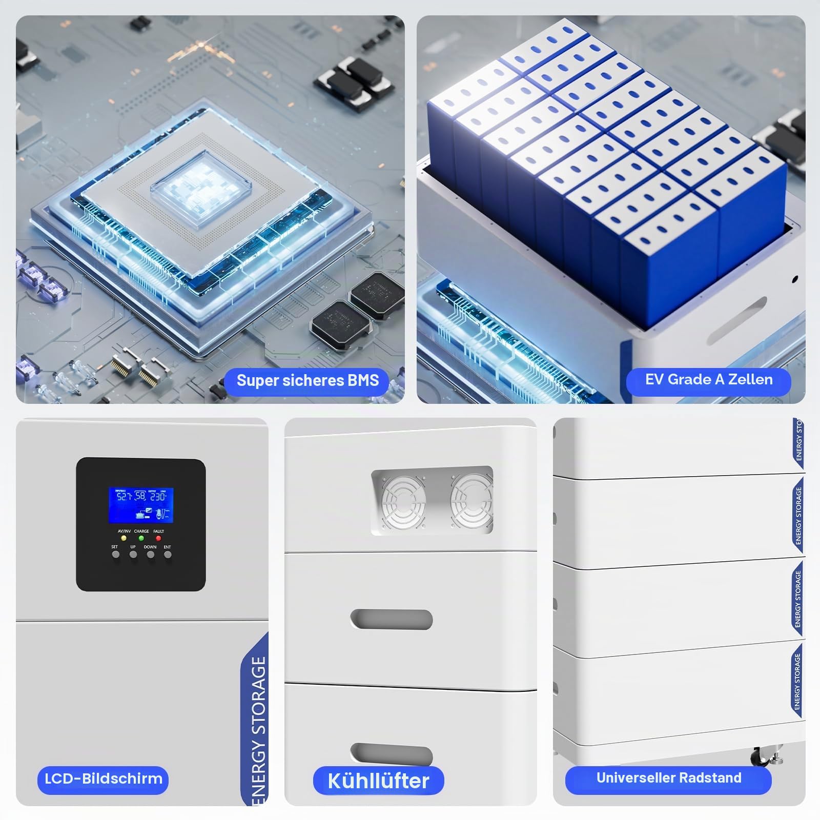 LiFePO4 48V 200Ah Lithium-Batterie, EconomiPower 10.24Wh Solar-Energiespeicher, Eingebautes 100A BMS, Ideal für Wohnmobil, Camping, Haus, Solar &Off-Grid Anwendungen