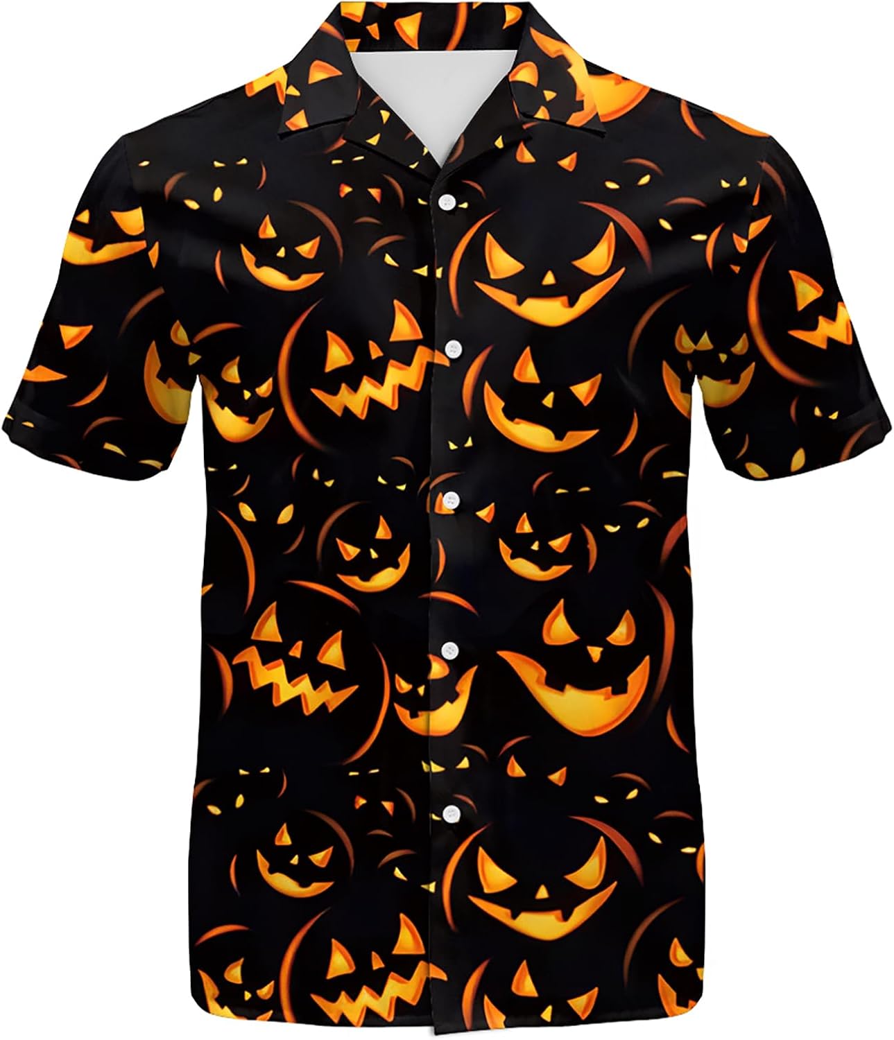 Eciodci Men's Halloween Button Down Shirt Pumpkin Skull 3D Printed Novelty Funny Short Sleeve Shirts for Men