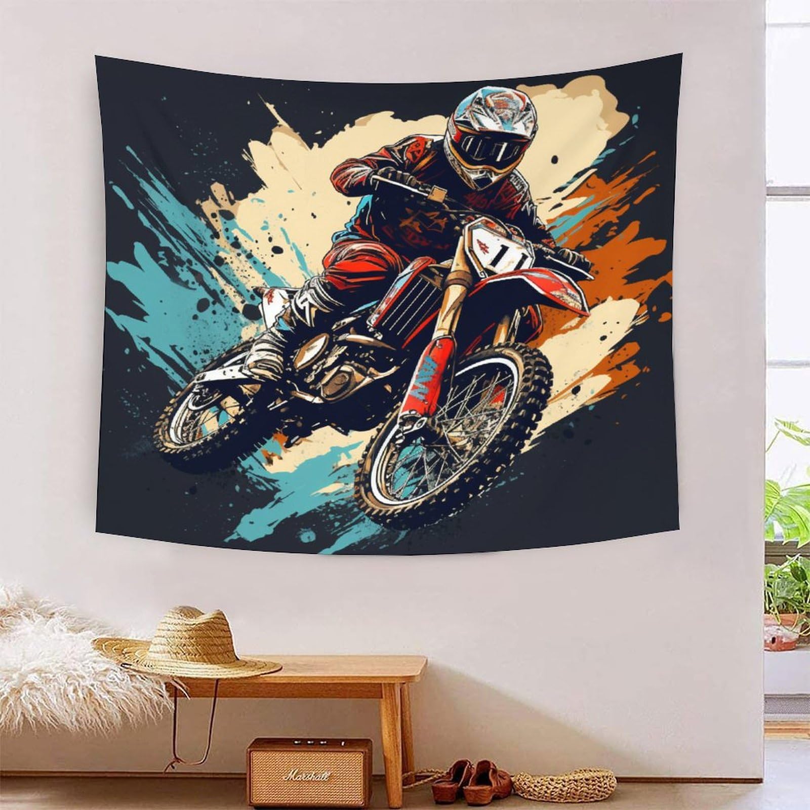 VFKLZCNYR Manta de pared con estampado de motocross en 3D, decoración del hogar, ropa de cama, póster de arte de pared, tapiz de poliéster suave para sala de estar, dormitorio, decoración de 130 x 150