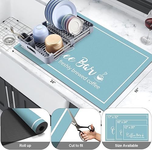 Miniatura 10 de Tapete de secado de platos, tapete absorbente de 16 x 24 pulgadas para barra de café para encimeras, accesorios de barra de café con patrón de taza