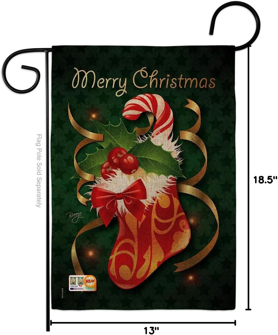 Xmas Stocking Burlap Garden Flag Wintertime Christmas Santa Marry Present Reindeer Season Snow Small Decorative Gift Yard House Banner Double-Sided Made In USA 13 X 18.5