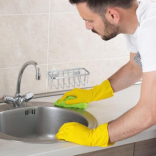 Miniatura 4 de Soporte de esponja para fregadero de cocina, estante de drenaje con ventosa de acero inoxidable estante de almacenamiento para fregadero encimera