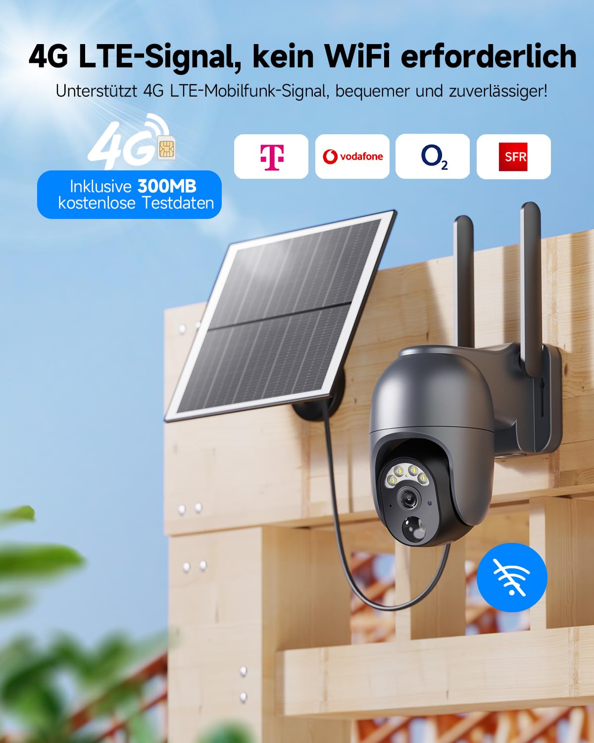 4G LTE Überwachungskamera Aussen mit SIM Karte Ohne WLAN Solar