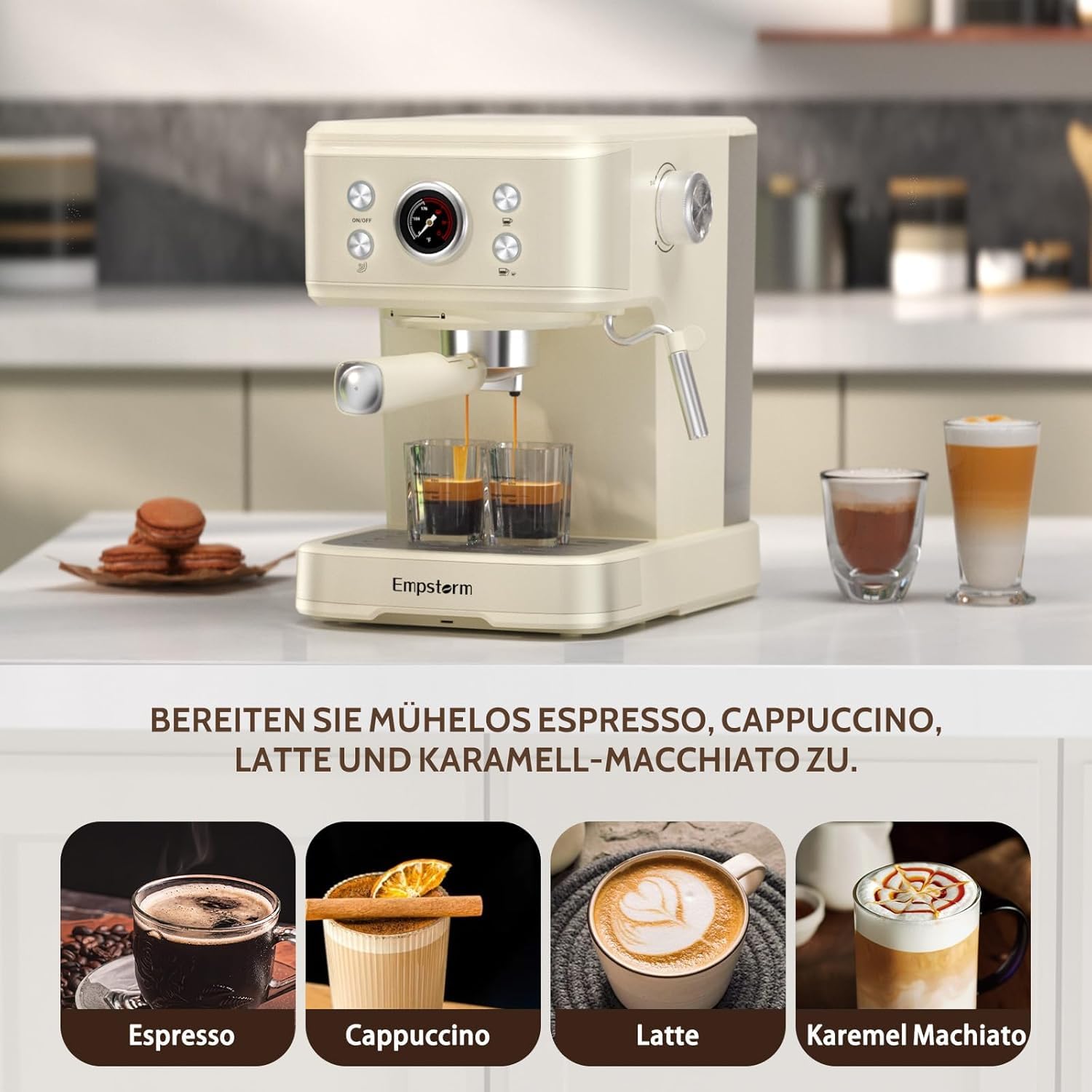 Ekspres z sitkiem 20 Bar Mały Ekspres do Espresso Profesjonalny Ekspres z Sitkiem do Kawy z Mocnym Spieniaczem do Mleka, Zbiornik 1,5L, Nadaje się do Oryginalnych Kapsułek Kawowych NS, Barista