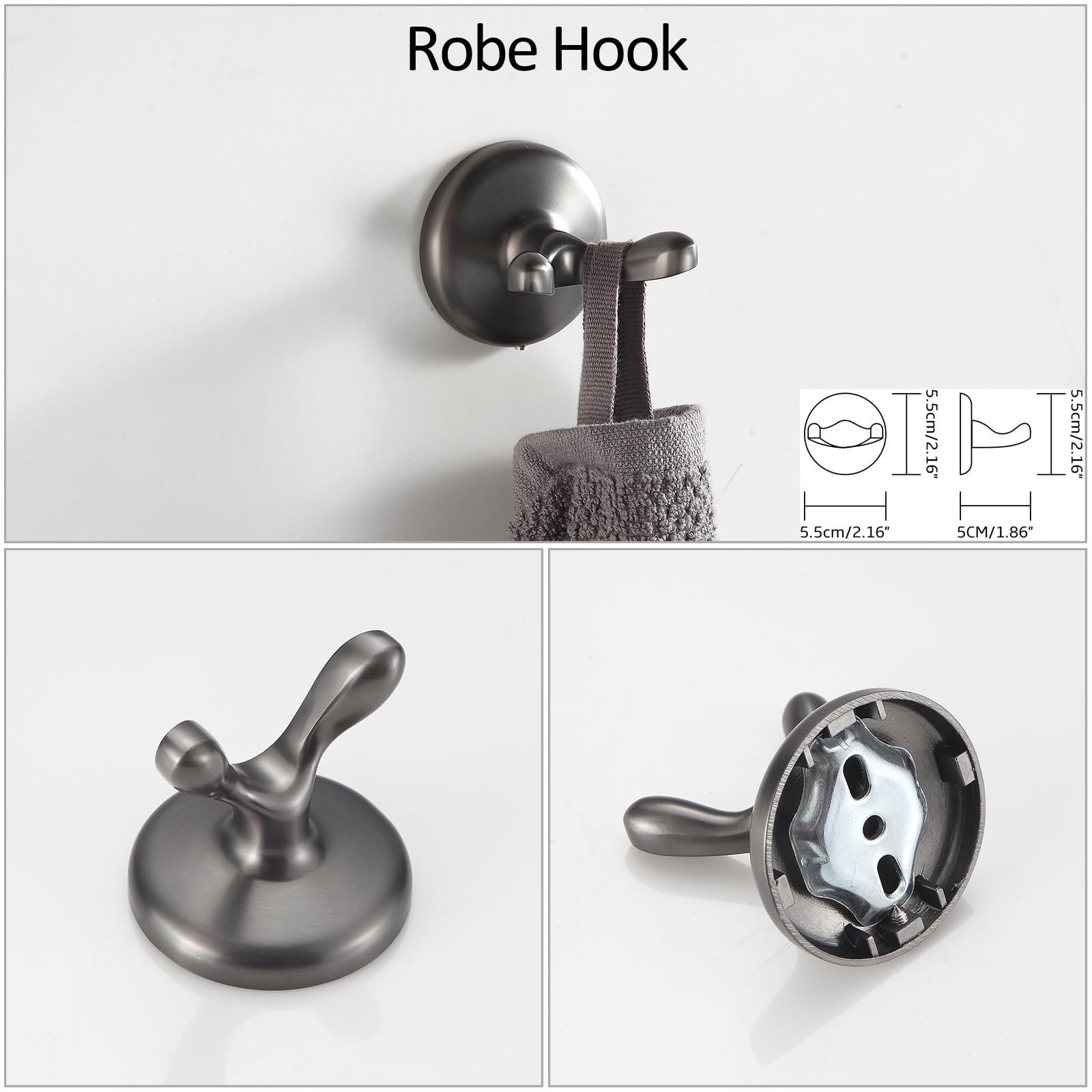 BGL Badezimmer-Zubehör-Set, galvanisiert, Wandmontage, verstellbare Handtuchstange, Bademantelhaken, Toilettenpapierhalter, Handtuchring, 4-teilig, glänzendes Grau