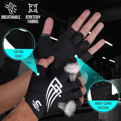 Miniatura 4 de SAWANS Guantes de gimnasio para levantamiento de pesas para hombres y mujeres, transpirables, ligeros, guantes de fitness, antideslizantes, de
