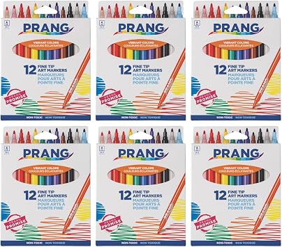 Prang Classic Art Markers, Fine Tip, 12 Markers/Pack, 6 Packs