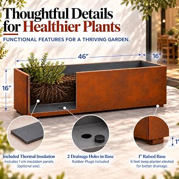 Corten Steel Planter, Long Box Planter, Large Rectangle Metal Box Outdoor -46 x16x16- Flower Pot for Garden, Patio, Commercial, Farmhouse, Industrial - Rectangular Plants Container