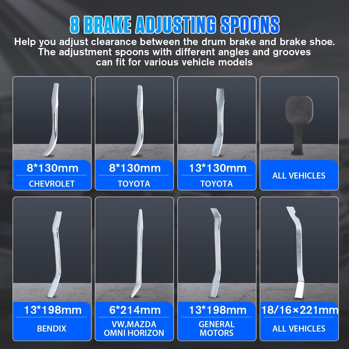 Drum Brake Tool Kit 18PCS Drum Brake Tools Labor-saving Brake Spring Pliers Anti-rust Brake Spring Installer Remover Compressor Brake Adjustment Spoon Brake Pad Gauge Measuring Tool Brake Bleeder Hose