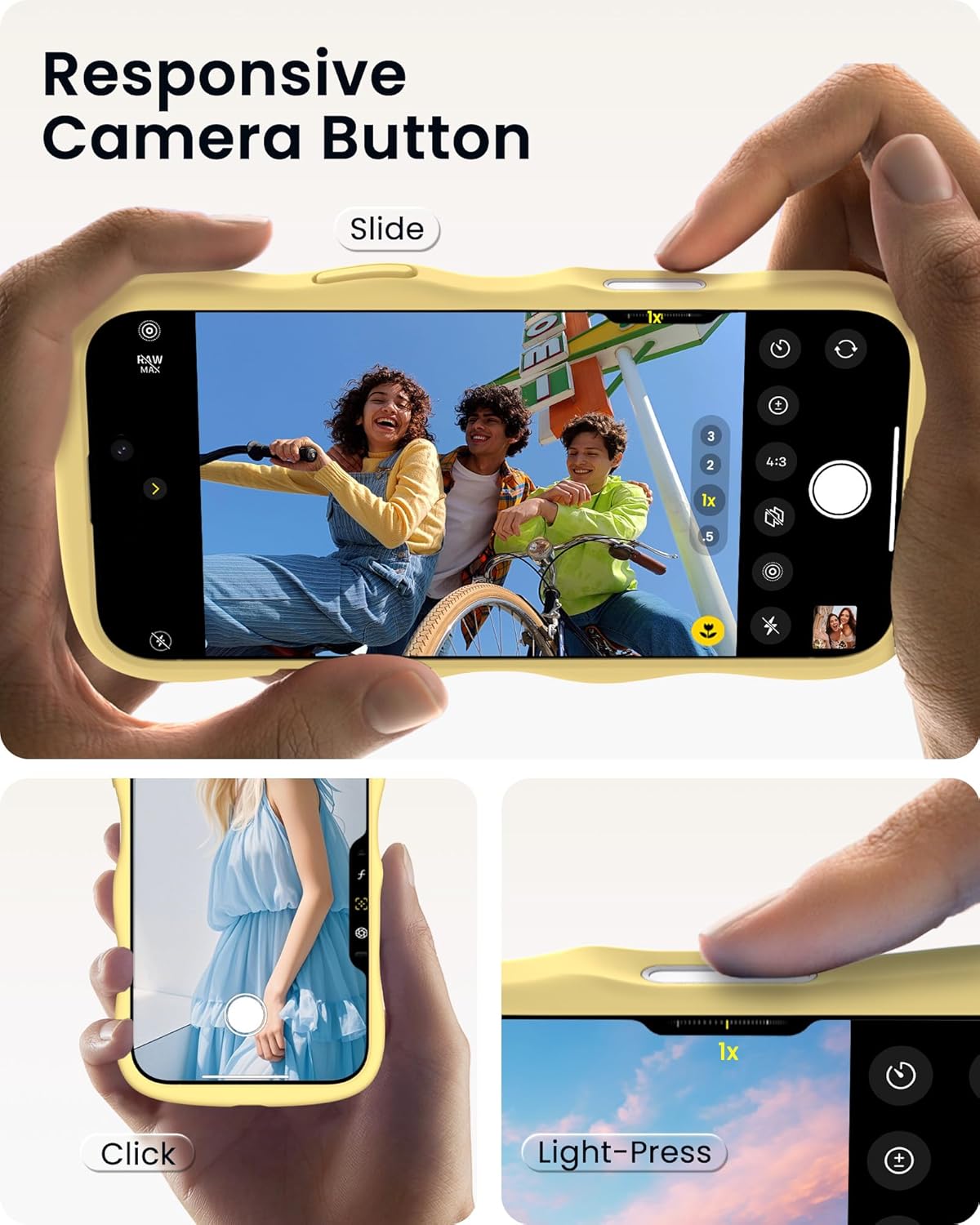 ORNARTO for iPhone 16 Pro Case 6.3", Wavy Liquid Silicone Shockproof Drop Protection Cover with Camera Control Button, Skin-Friendly Microfiber Lining – Buttercream Yellow