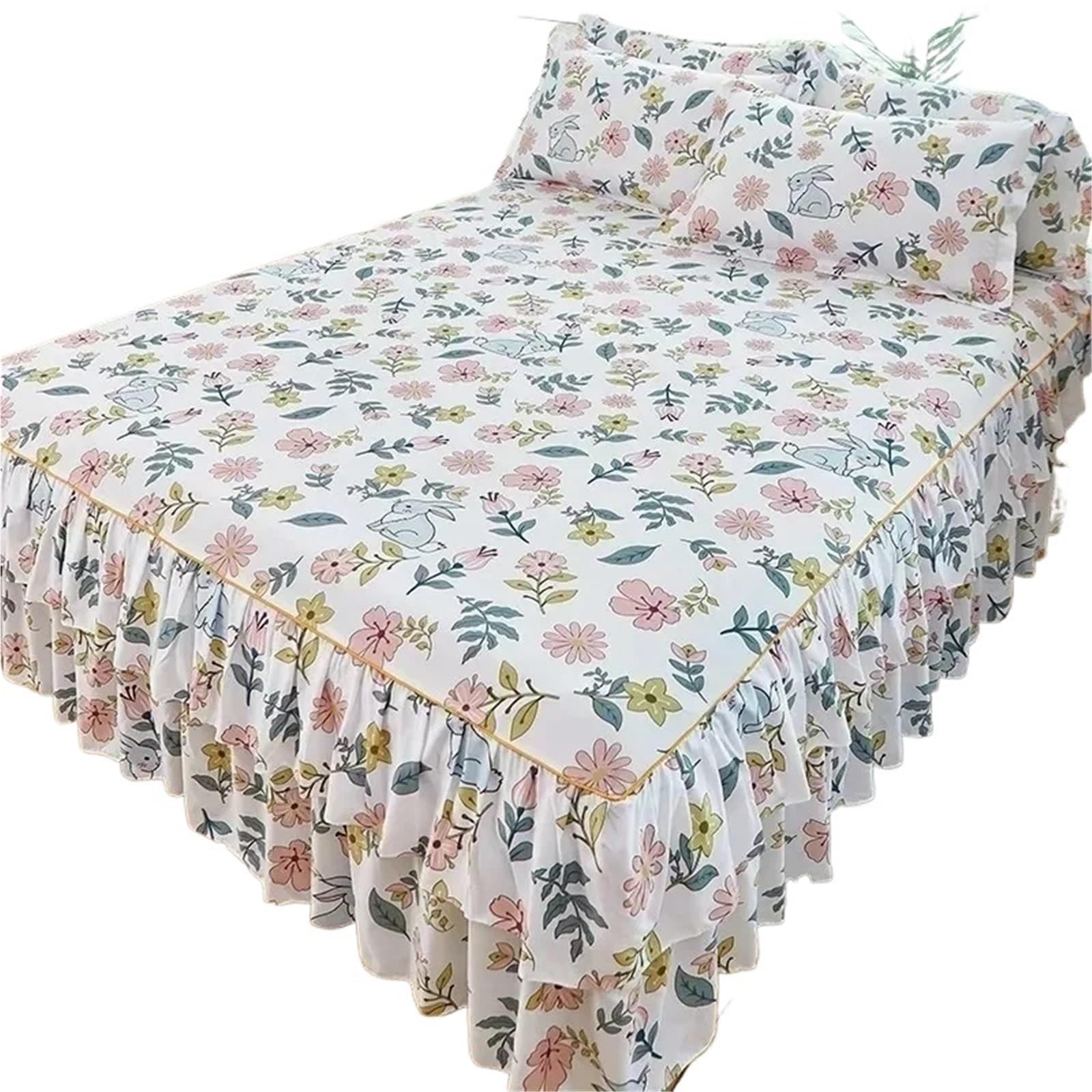Bed Sheet Ruffled Skirt Comfortable Fitted Double Bedspread Mattress Cover Bedding Bedsheet With Non-slip Protective(Color9,1PC 180cmx220cm)