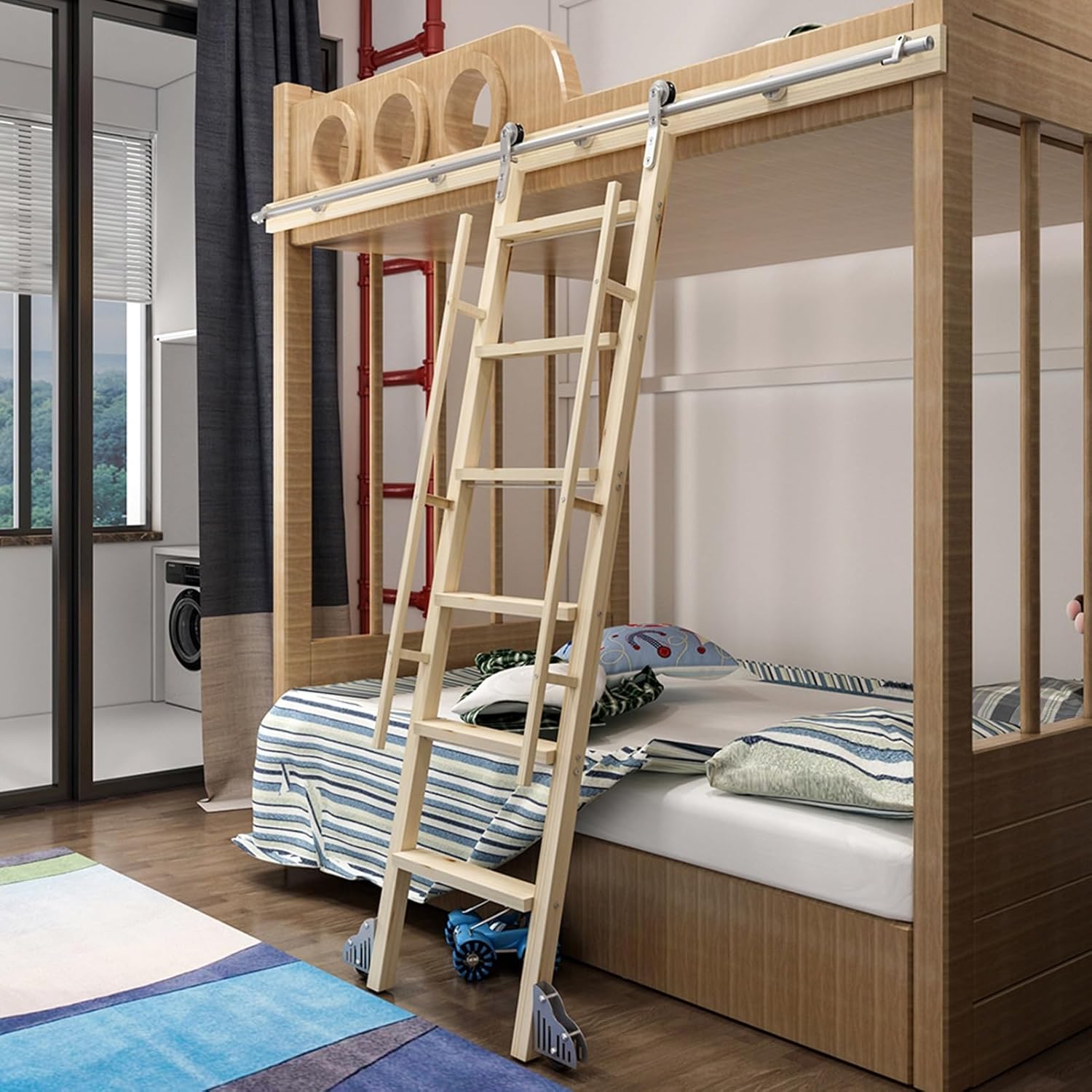 Stainless Steel Library Ladder Hardware Kit - 366cm Sliding Track/Rail for Home & Loft Smooth Rolling Durable Indoor Ladder Accessories