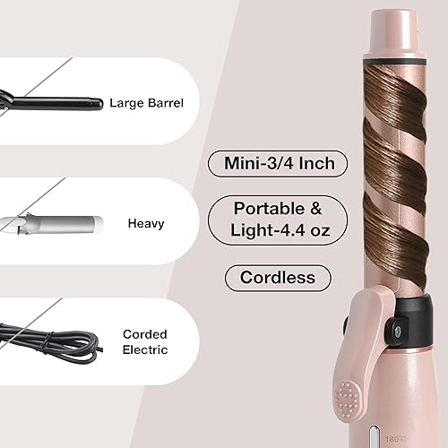 Miniatura 3 de Rizador pequeño inalámbrico de barril de 34 pulgadas, mini rizador de pelo para cabello corto, varita rizadora de cerámica para rizos apretados,