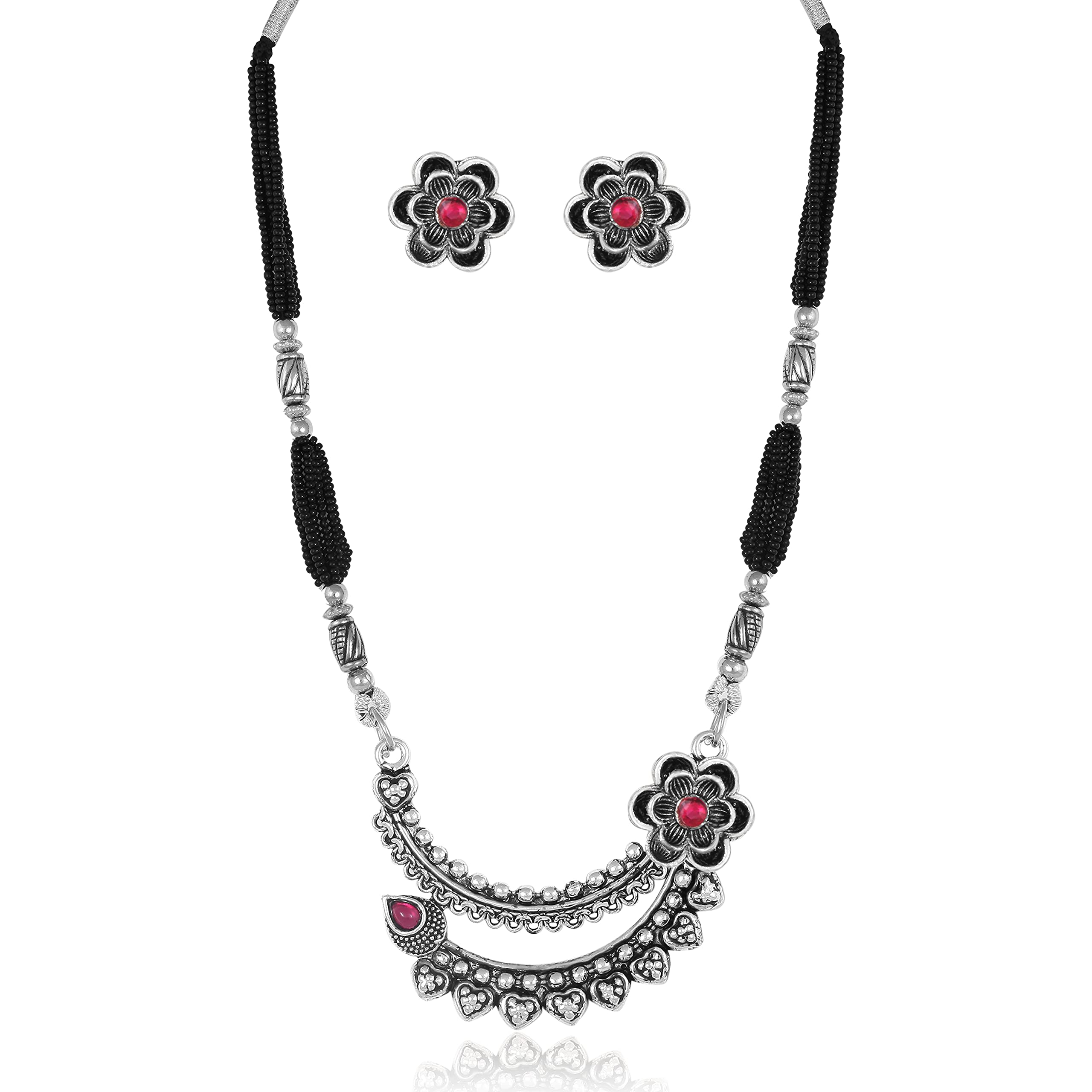 SJ SUKAI JEWELSukai Jewels Oxidised Traditional Design Mangalsutra with Floral Earring for Women