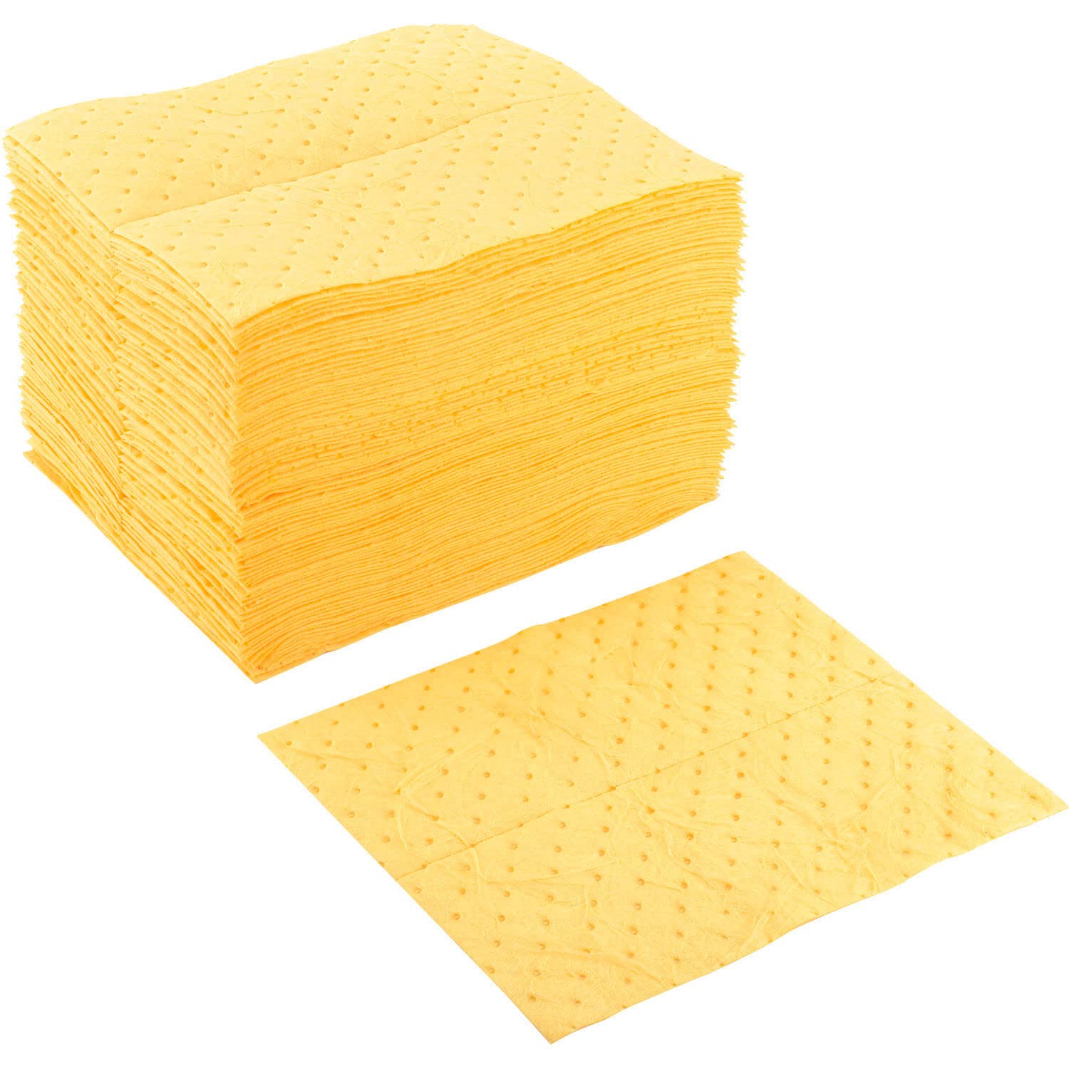 Global Industrial Single Layer Hazmat/Chemical Absorbent Pad, Heavy Weight, 15"W x 18"L, Yellow, 100/Pack, For Toxic, Flammable, Corrosive and