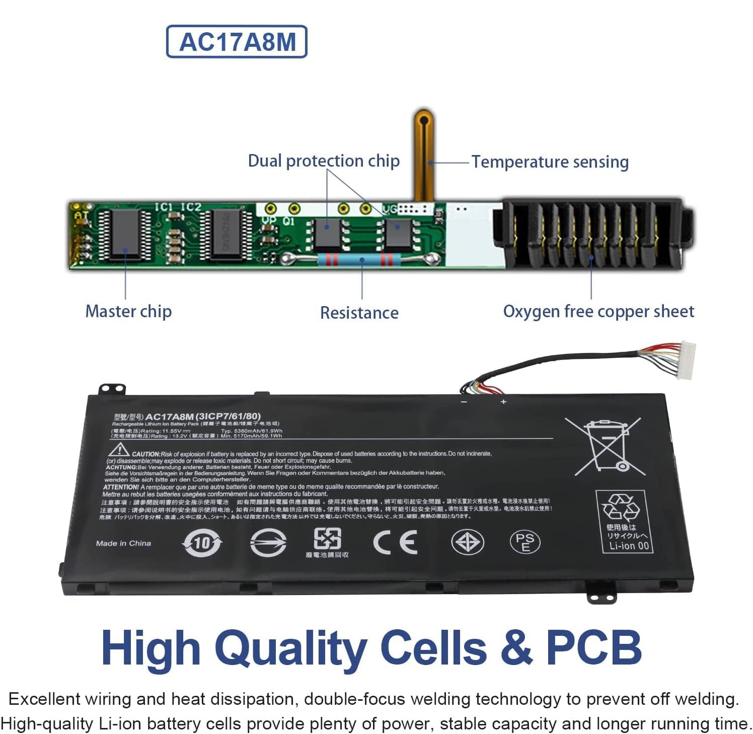Wefly AC17A8M Laptop Battery Compatible for Acer Spin 3 SP314-52