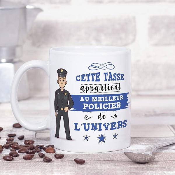 Mugffins Policier Tasses Originales de café et Petit-déjeuner à Donner Travailleurs Professionnels - Cette Tasse Appartient au Meilleur Policièr de l'univers - Céramique 350 ML - 2