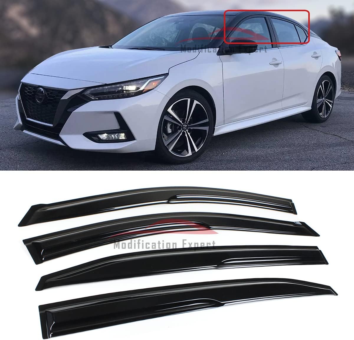 for 2020-2025 Nissan Sentra B18 JDM 3D Wavy Mugen Style Window Visors Rain Guards Vent / 2021 2022 2023 2024