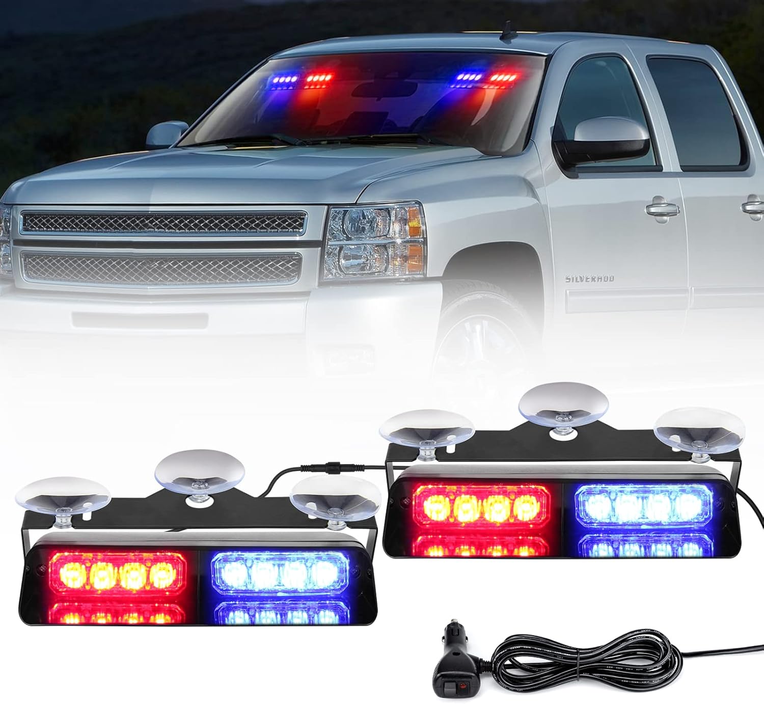 JMEST LEAD Emergency Strobe Lights 2x 7.2 Inch Interior Windshield