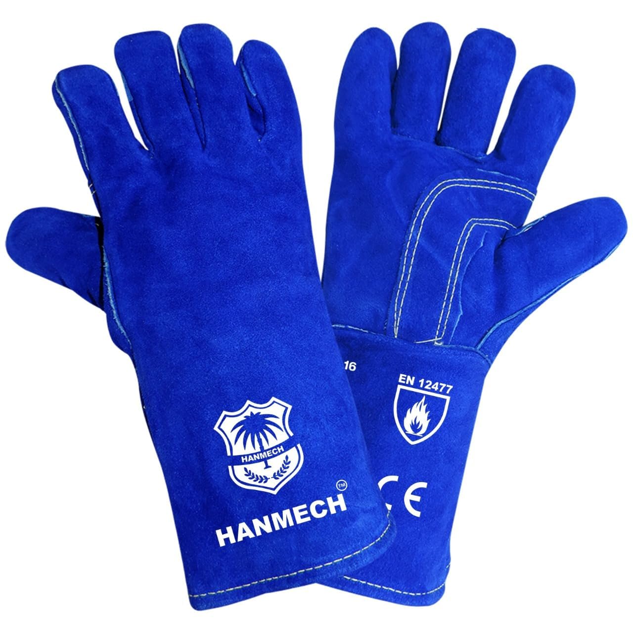 HANMECH MIG/ARC/TIG Welding 14 Inch Gloves with Extra Padded Palm Leather High Temperature Hot Thermal Work Safety Heavy Duty (1 pair) (Blue) (B0DBF1ST2B) Amazon Price History, Amazon Price Tracker