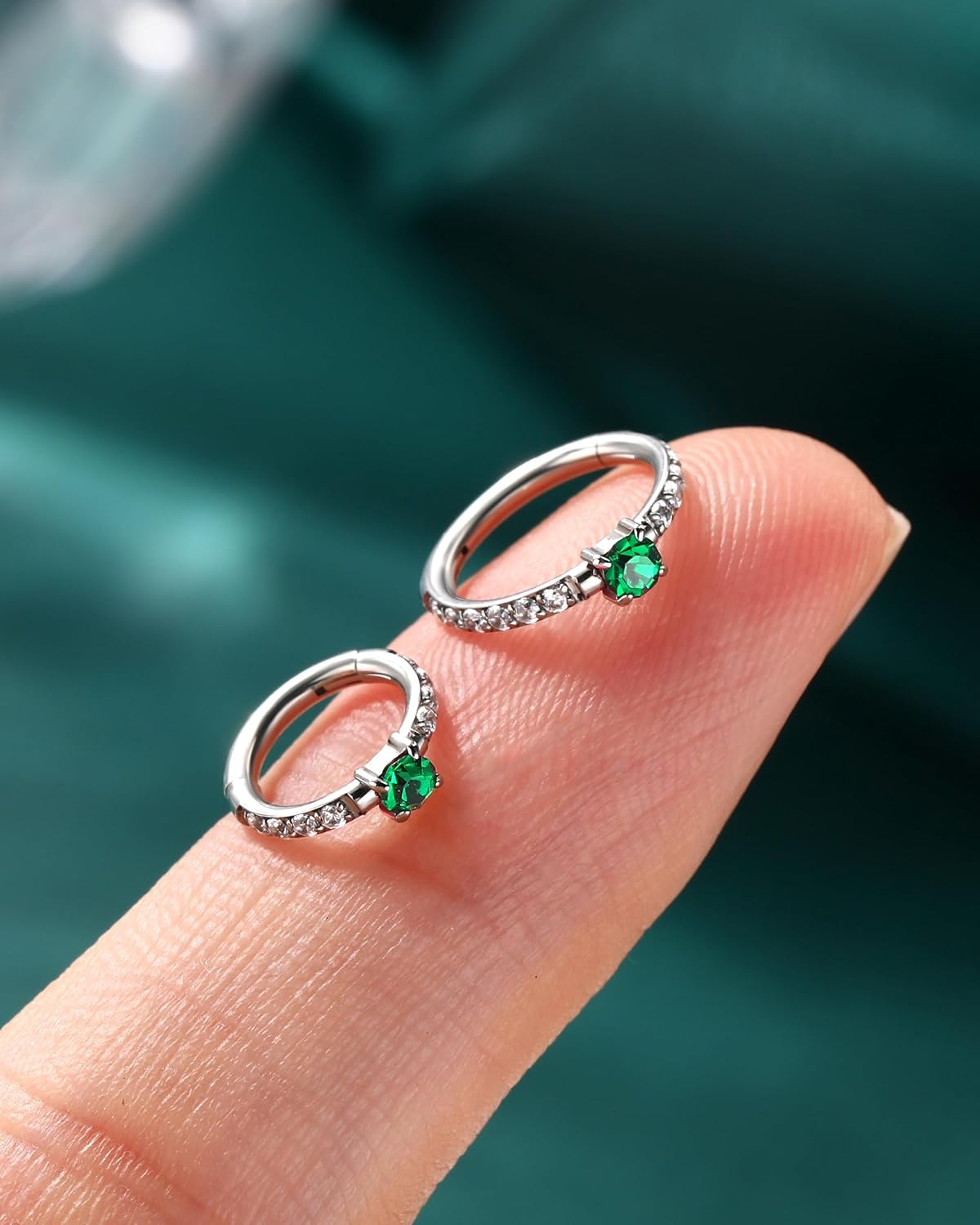COCHARM Titanium Helix Earring 6mm - 16g Emerald Hoop Rook Earring Surgical Steel Clicker Gold Tragus Daith Piercing Ring Nickel Free